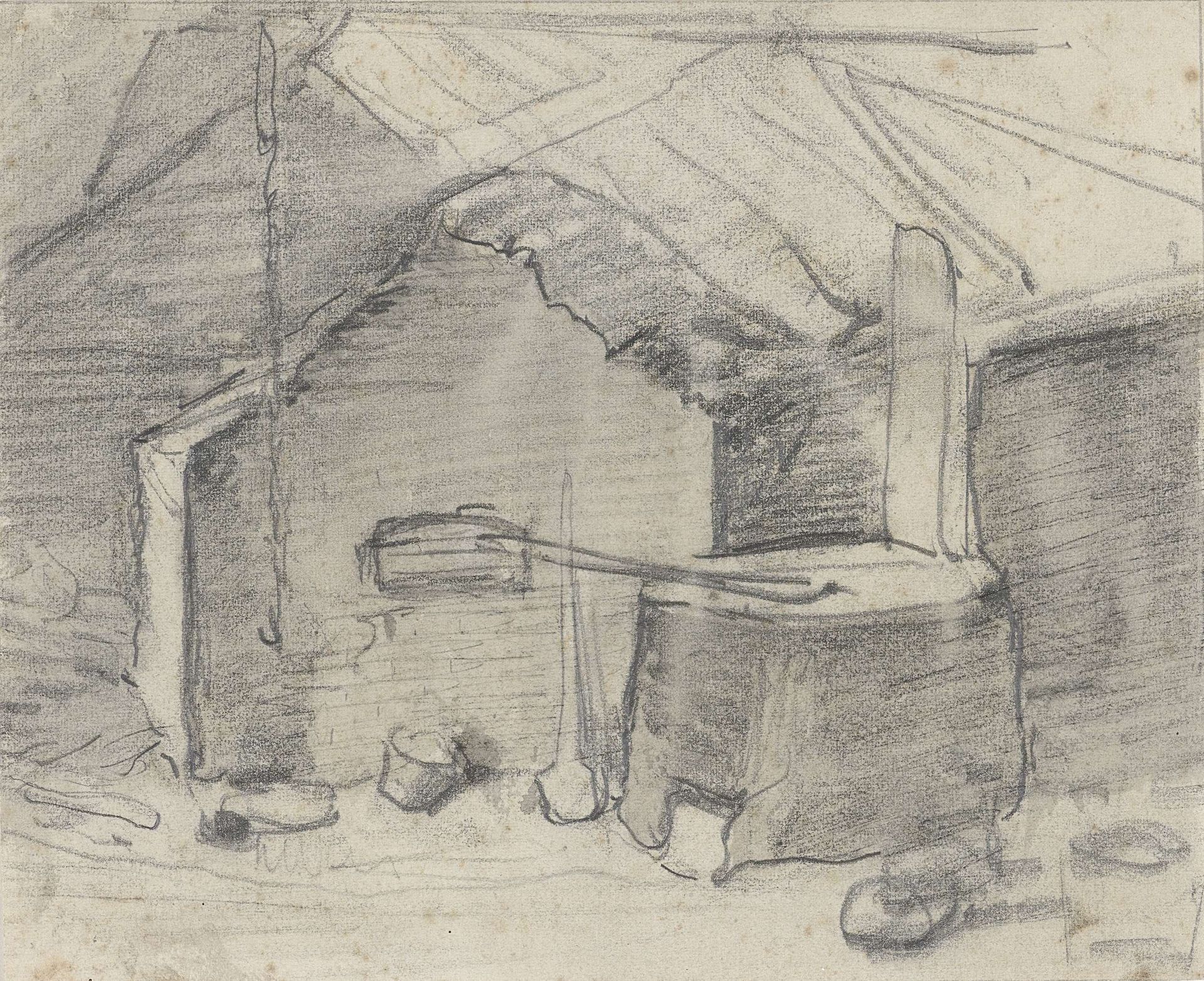 Schets van een stenen bakoven in een interieur by Johannes Bosboom
