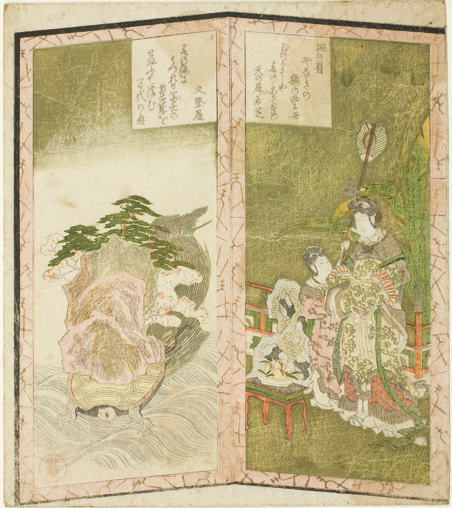 Seiobo (Queen Mother of the West) and tortoise, from an untitled hexaptych depicting a pair of folding screens by Ryūryūkyo Shinsai