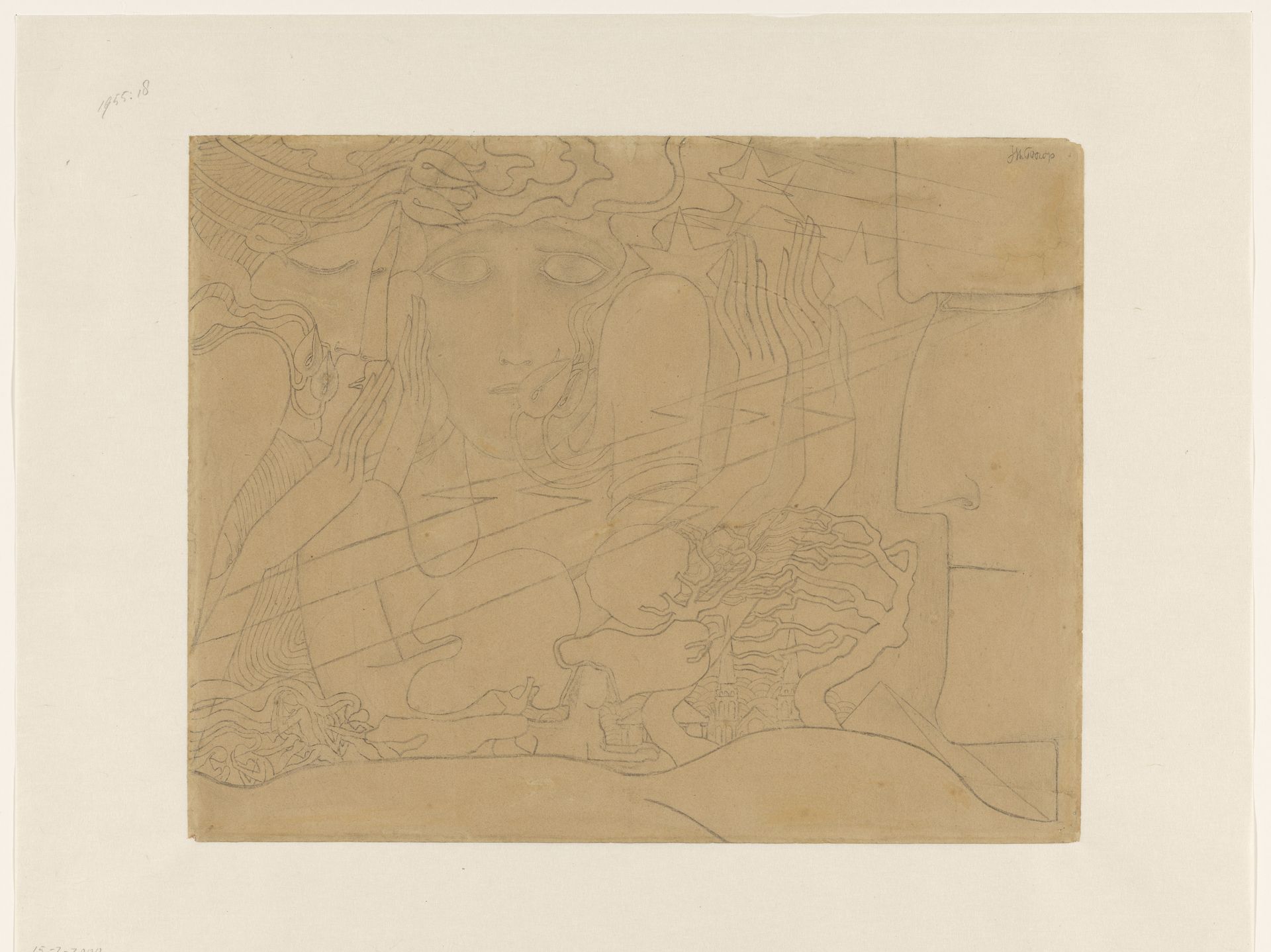 Vrouw, tulpen en sterren by Jan Toorop