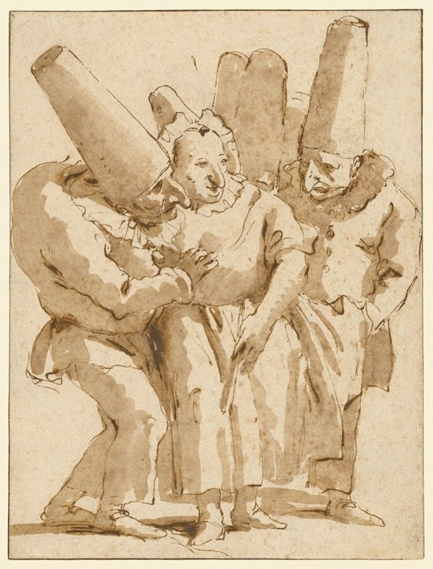 Punchinellos Approaching a Woman by Giovanni Battista Tiepolo