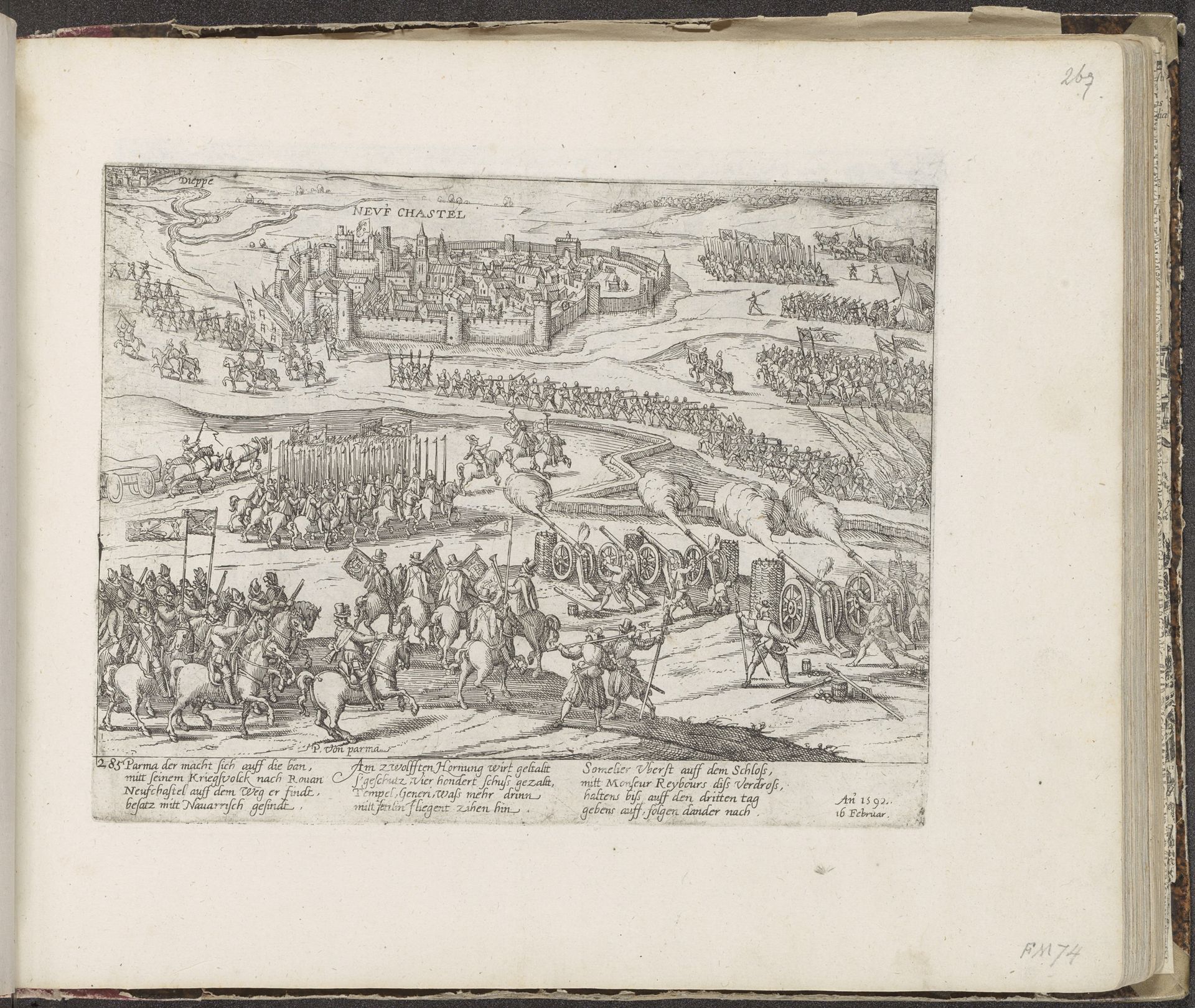 De hertog van Parma belegert Neufchâtel-en-Bray, 1592 by Frans Hogenberg