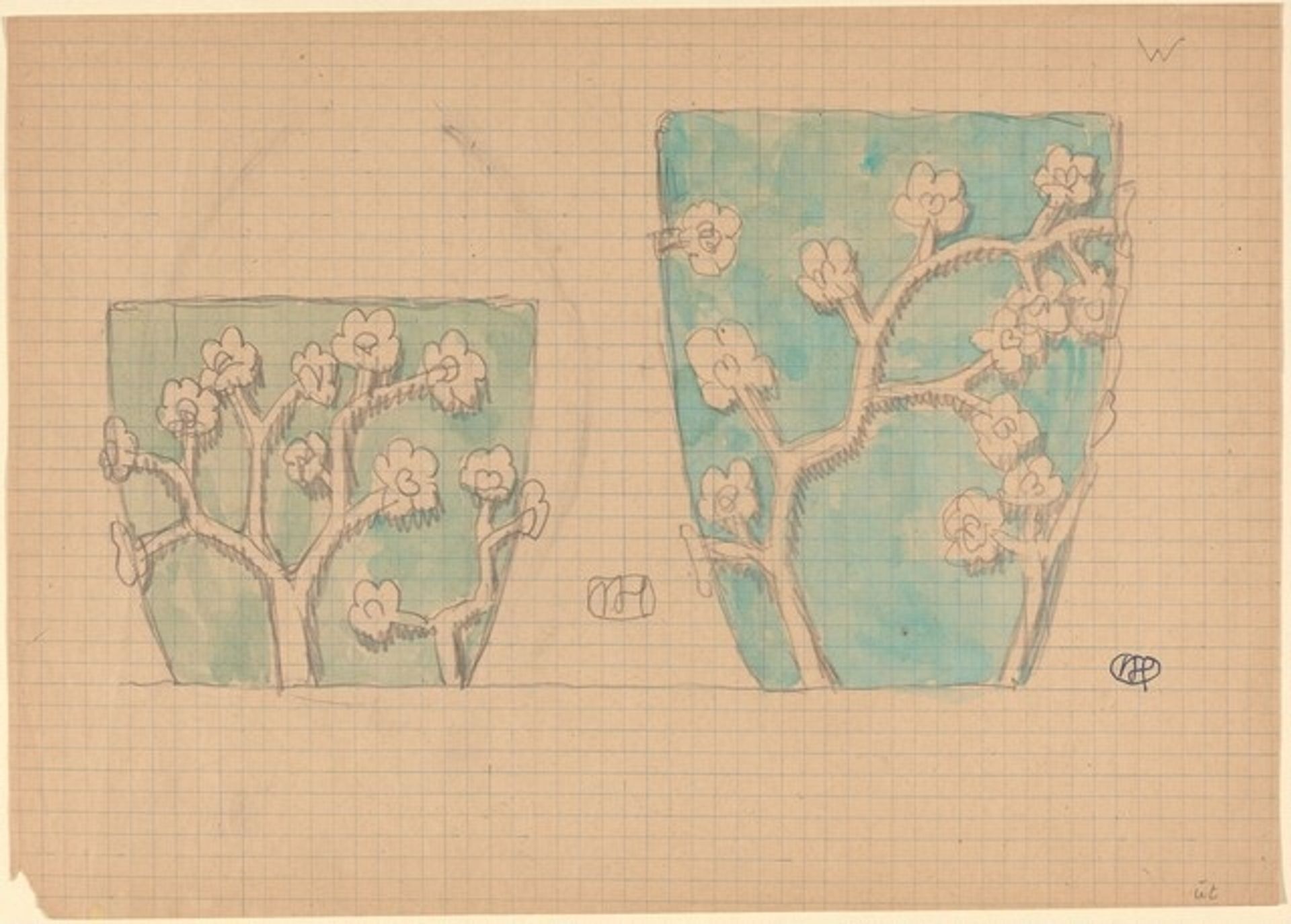 Two Pots with Floral Designs by Josef Hoffmann