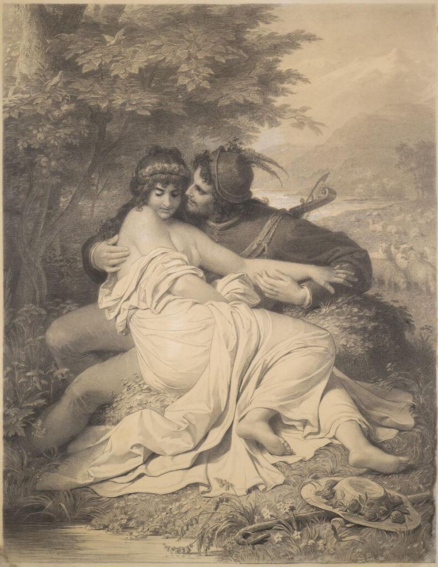 Illustration for Walther von der Vogelweide's "Unter den Linden" by Wilhelm von Kaulbach