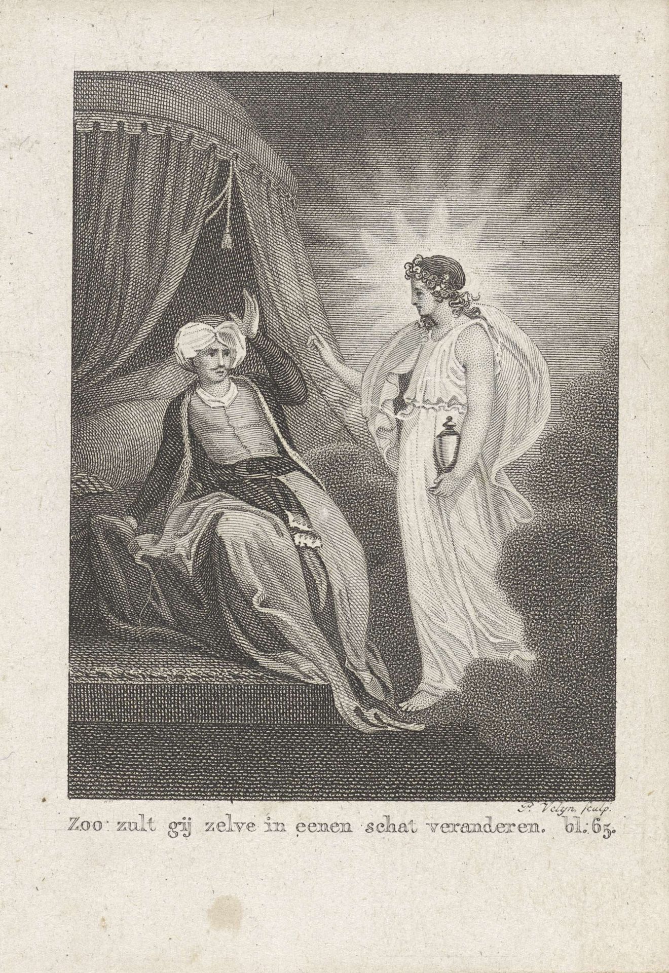Vrouw met een lantaarn bij een man met een tulband by Philippus Velijn