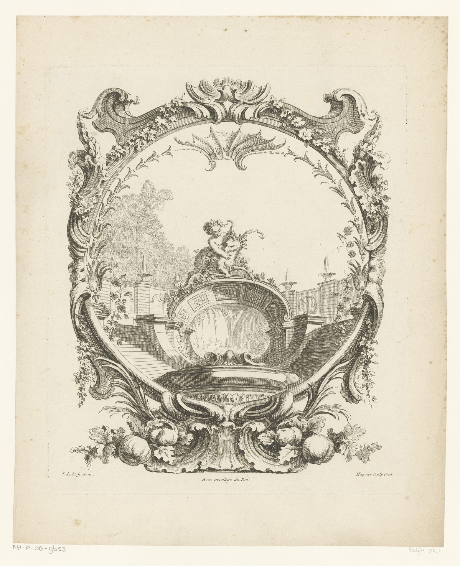 Putto met ram in tuinlandschap by Gabriel Huquier