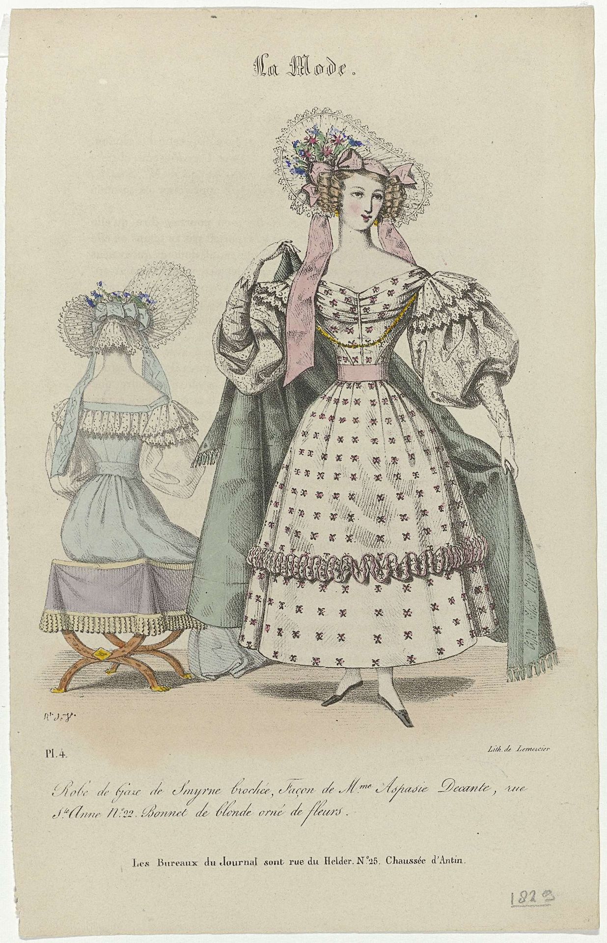 La Mode, 1829, Pl. 4 : Robe de Gaze de Smyrne broché (...) by Joseph Lemercier