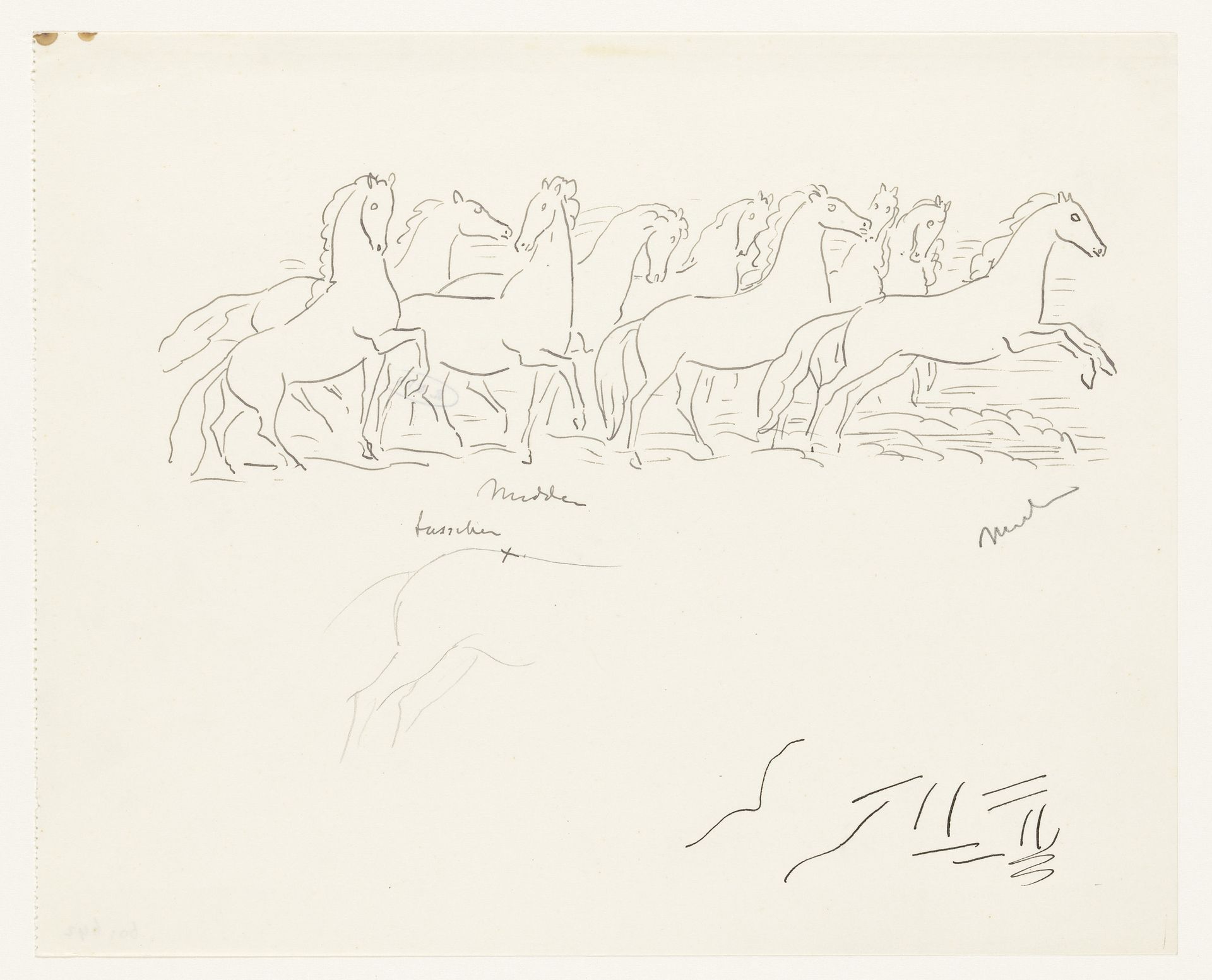 Studieblad met kudde paarden by Leo Gestel