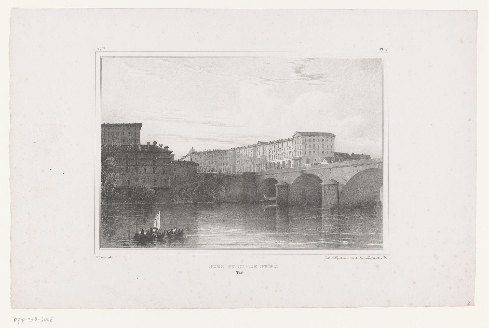 Gezicht op de Ponte Vittorio Emanuele I en Piazza Vittorio Veneto in Turijn by Louis Jules Frederic Villeneuve