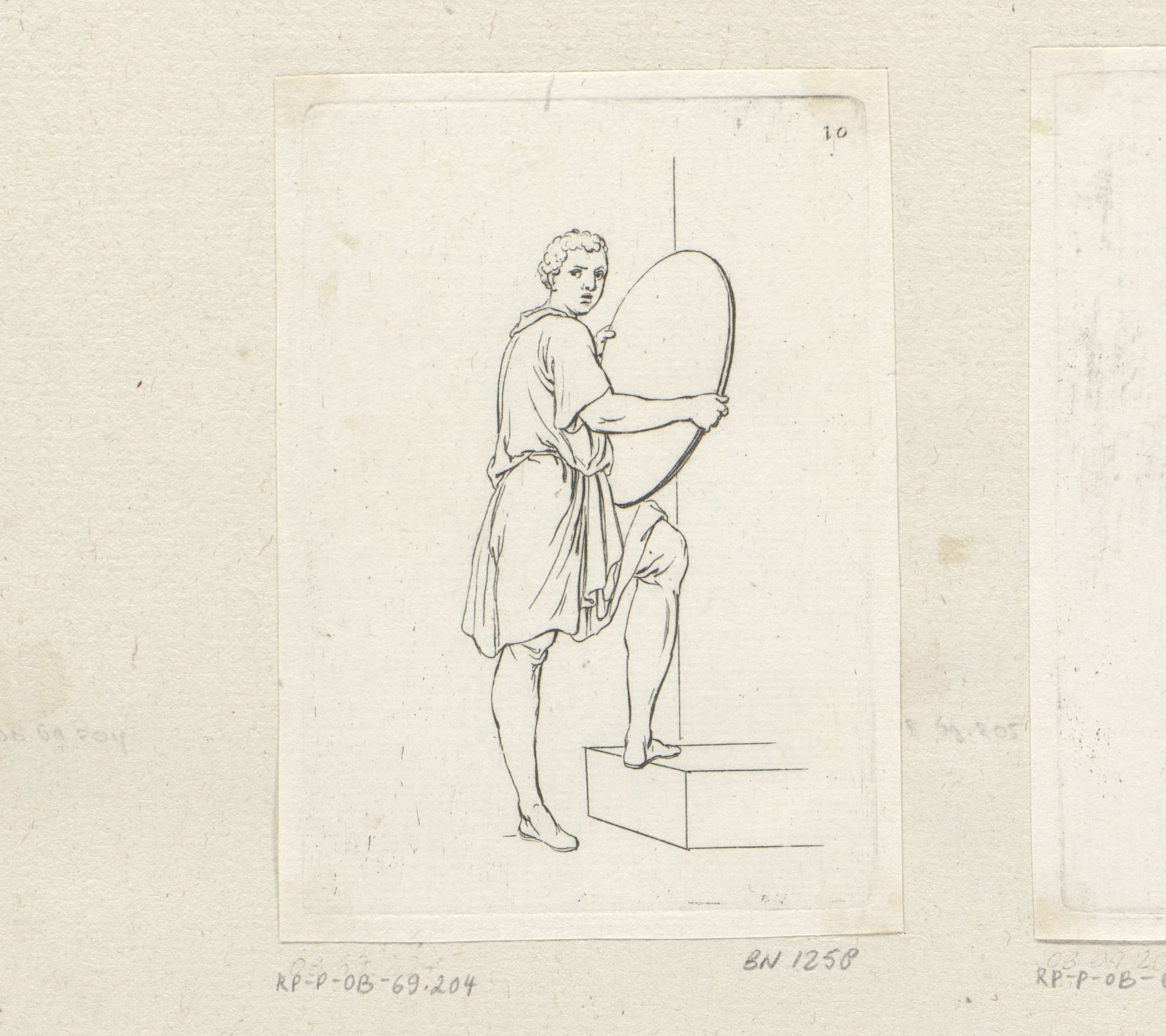 Staande man met voet op tree en schild in zijn handen by Sébastien Leclerc I