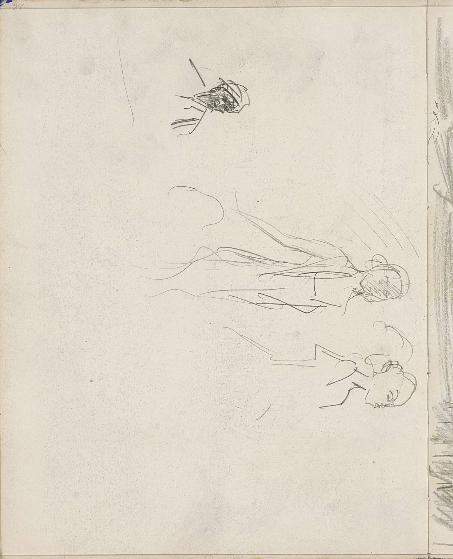 Studieblad met een mannenbuste en twee danseressen by Isaac Israels