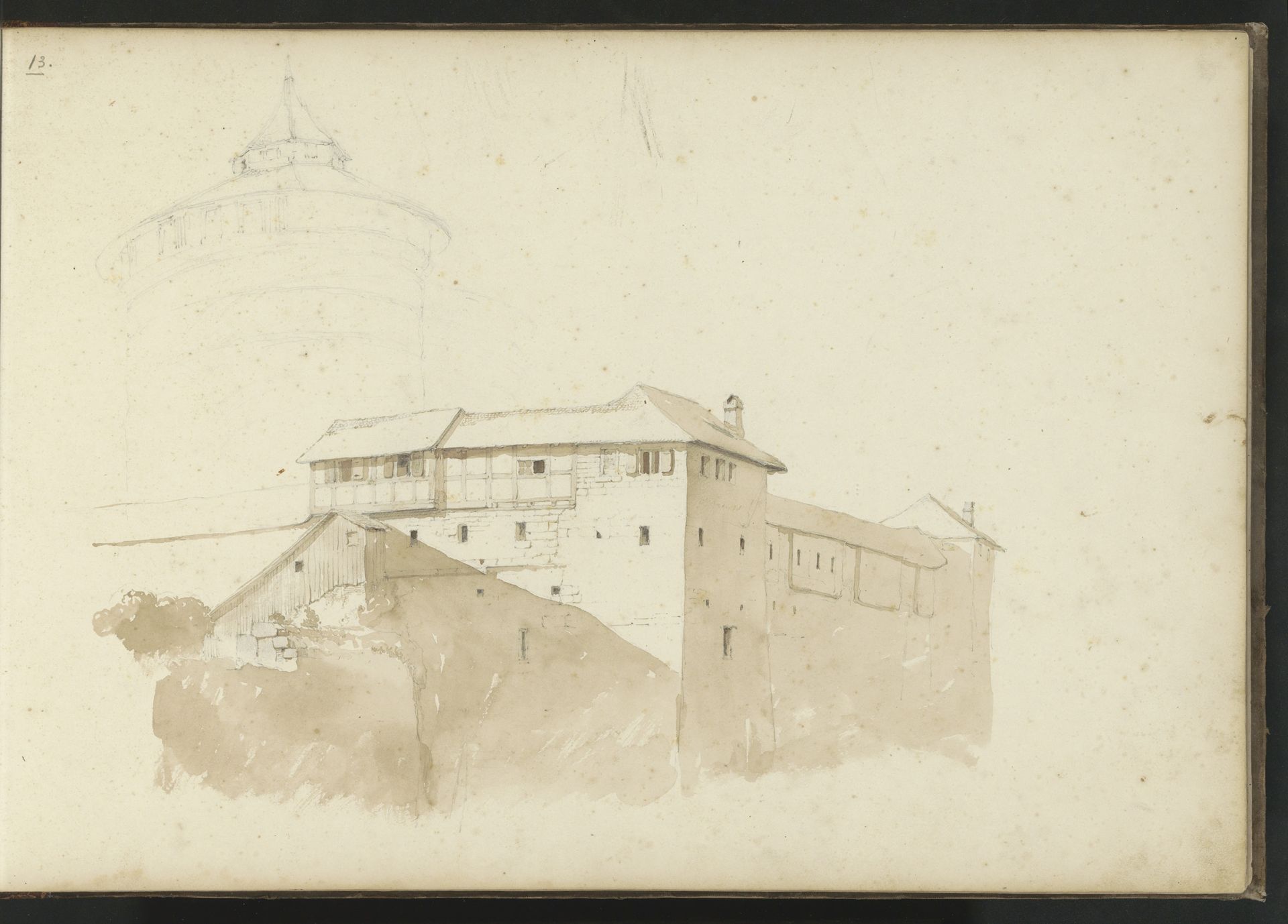 Toren en een gebouw met een vakwerkgevel by Kasparus Karsen