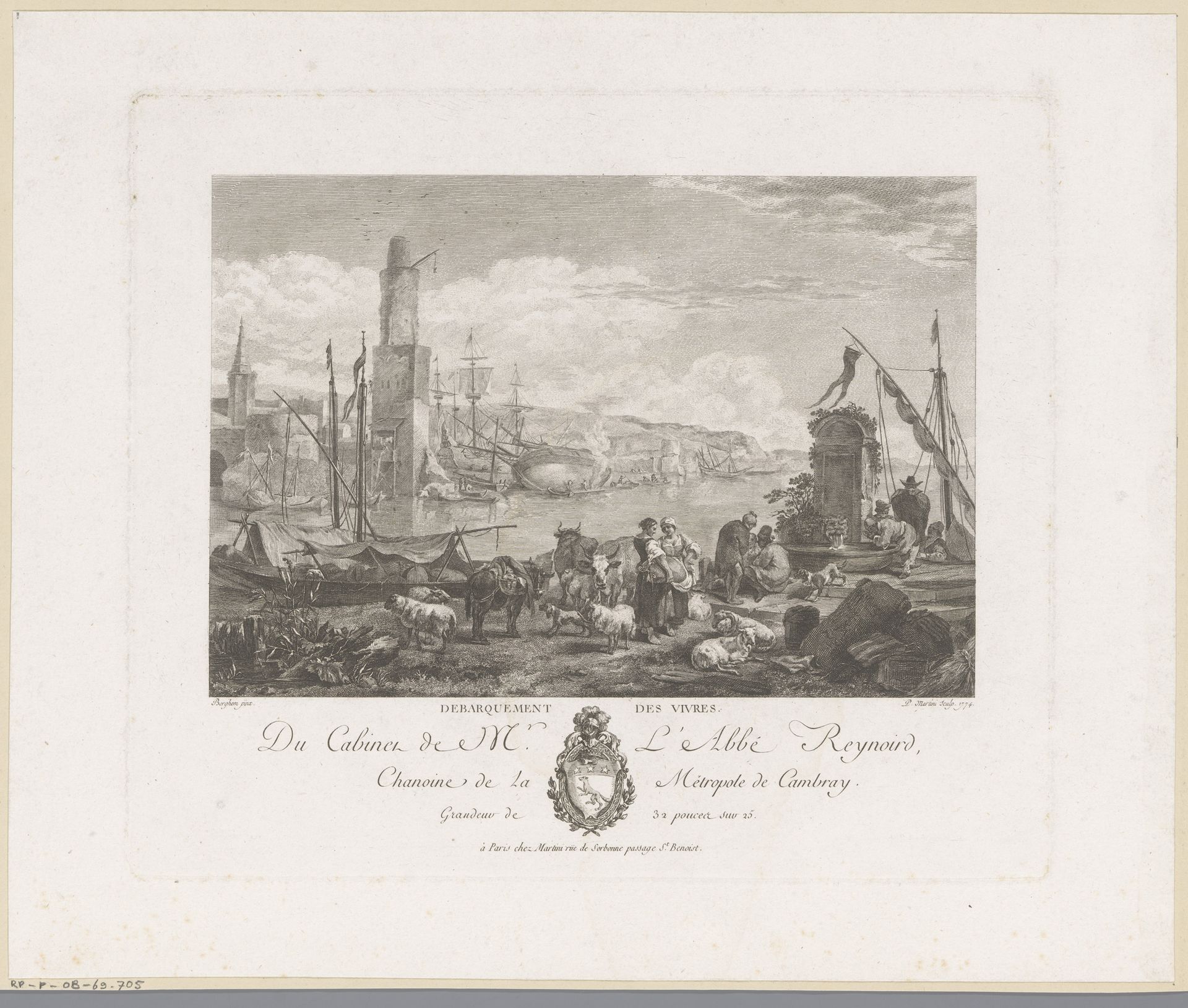 Mediterraan landschap met figuren en vee in een haven by Pietro Antonio Martini