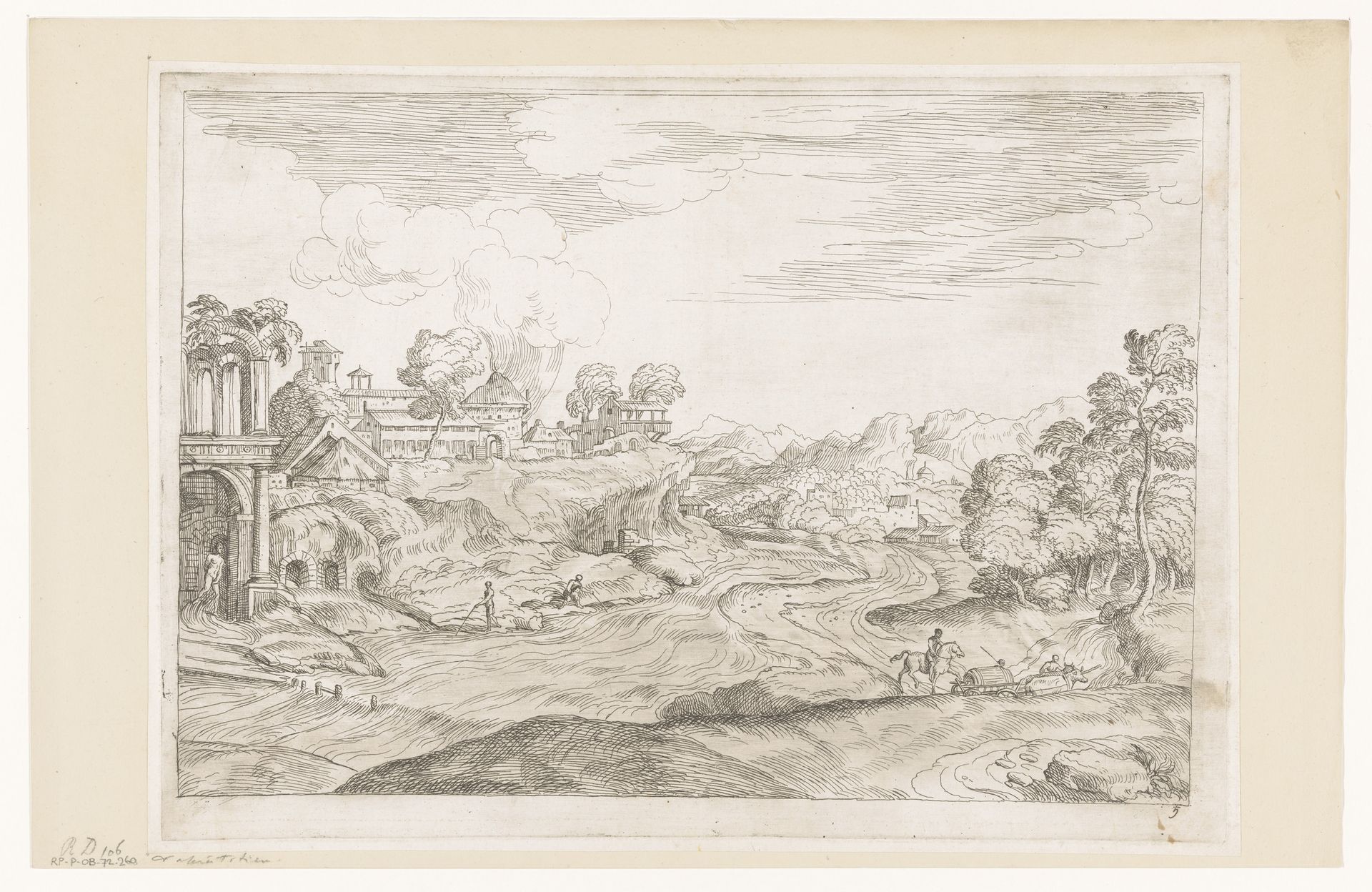 Landschap met sterk stromende rivier by Jean Pesne
