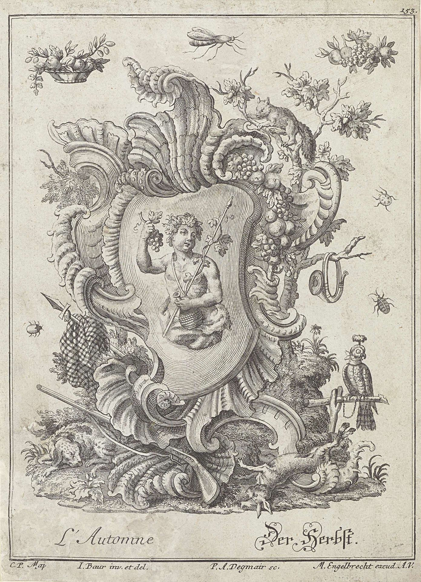 Jonge man met druiven en thyrsus op een rocaille by Philipp Andreas Degmair