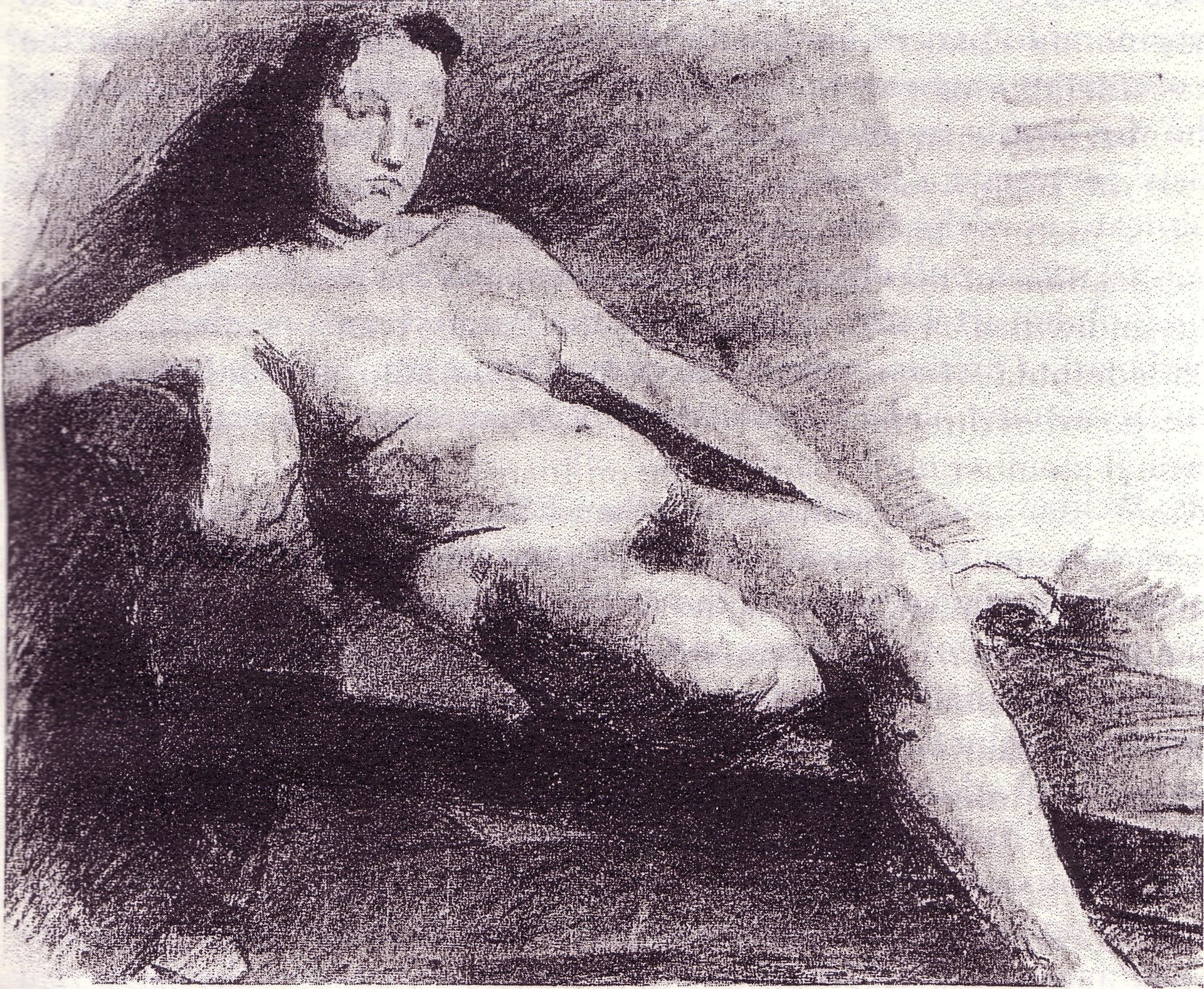 Nude woman reclining on a couch by Thomas Eakins