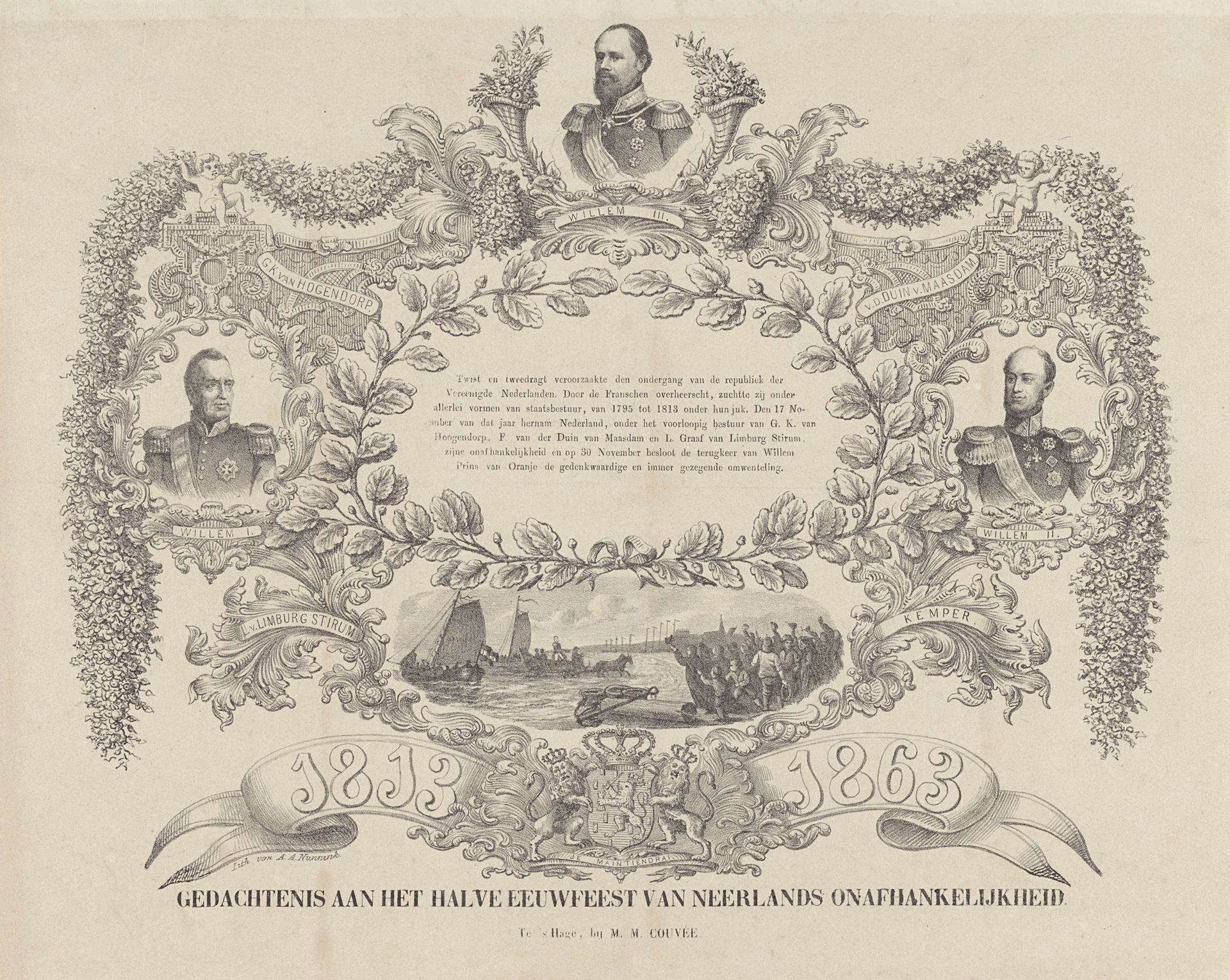 Gedenkplaat vijftig jaar onafhankelijkheid van Nederland, 1813-1863 by Albertus Anthonius Nunnink