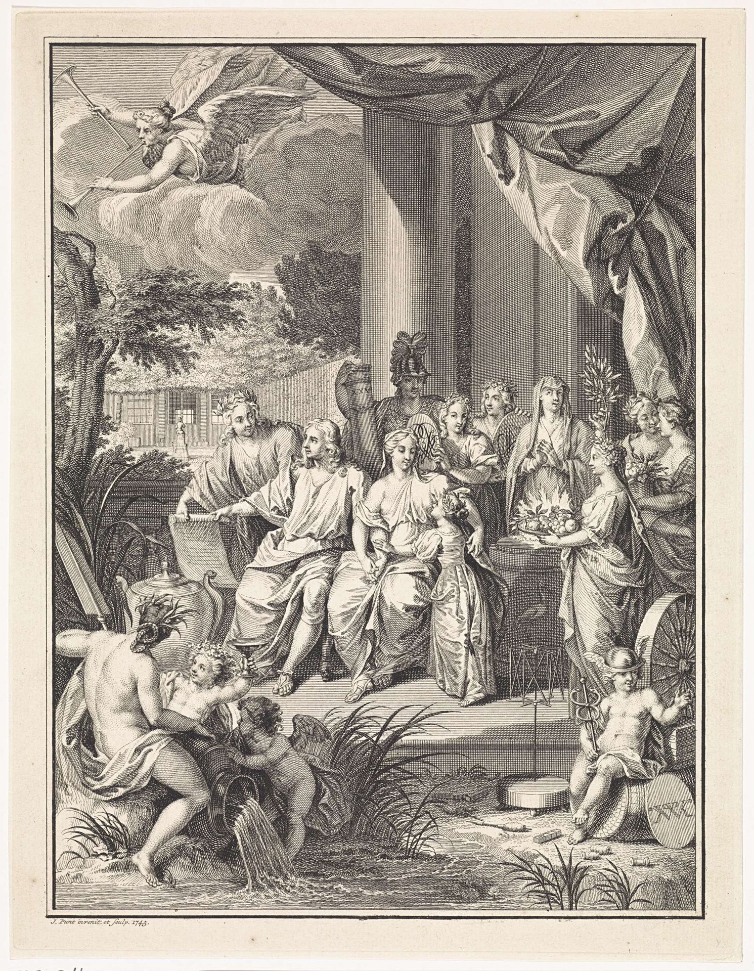 Allegorische voorstelling ter gelegenheid van het zilveren huwelijk van Willem Philip Kops en Johanna de Vos by Jan Punt