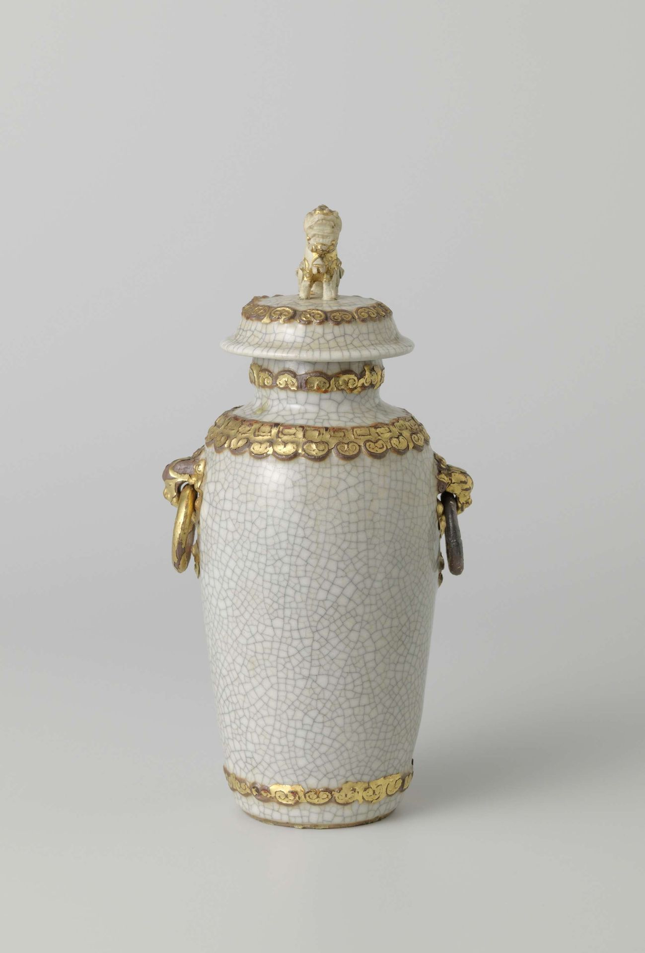 Covered jar with monster heads and gilded bands with ruyi motif by Anonymous