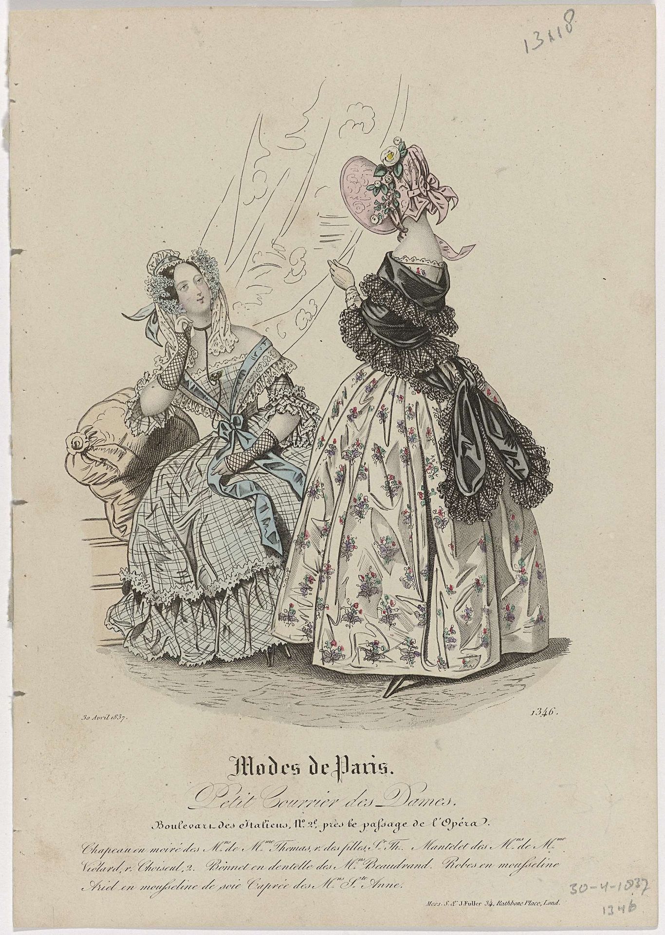 Petit Courrier des Dames, 30 avril 1837, No. 1346 : Chapeau en moiré (...) by Anonymous