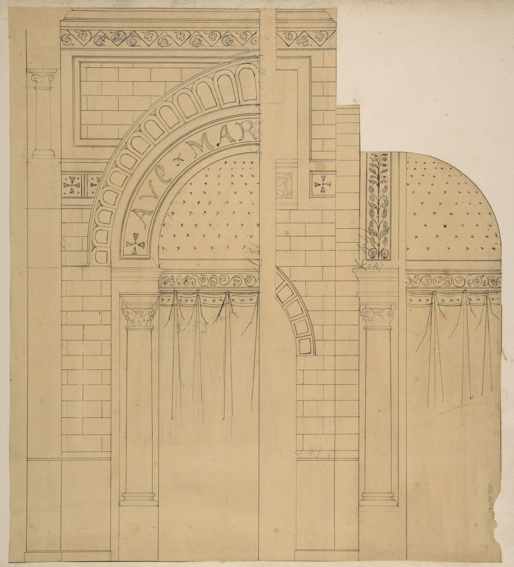 Elevation of a wall design, possibly for a chapel by Jules-Edmond-Charles Lachaise