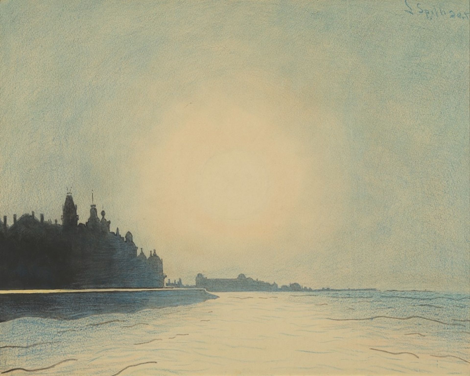 De zeedijk te Oostende van op het staketsel gezien by Léon Spilliaert
