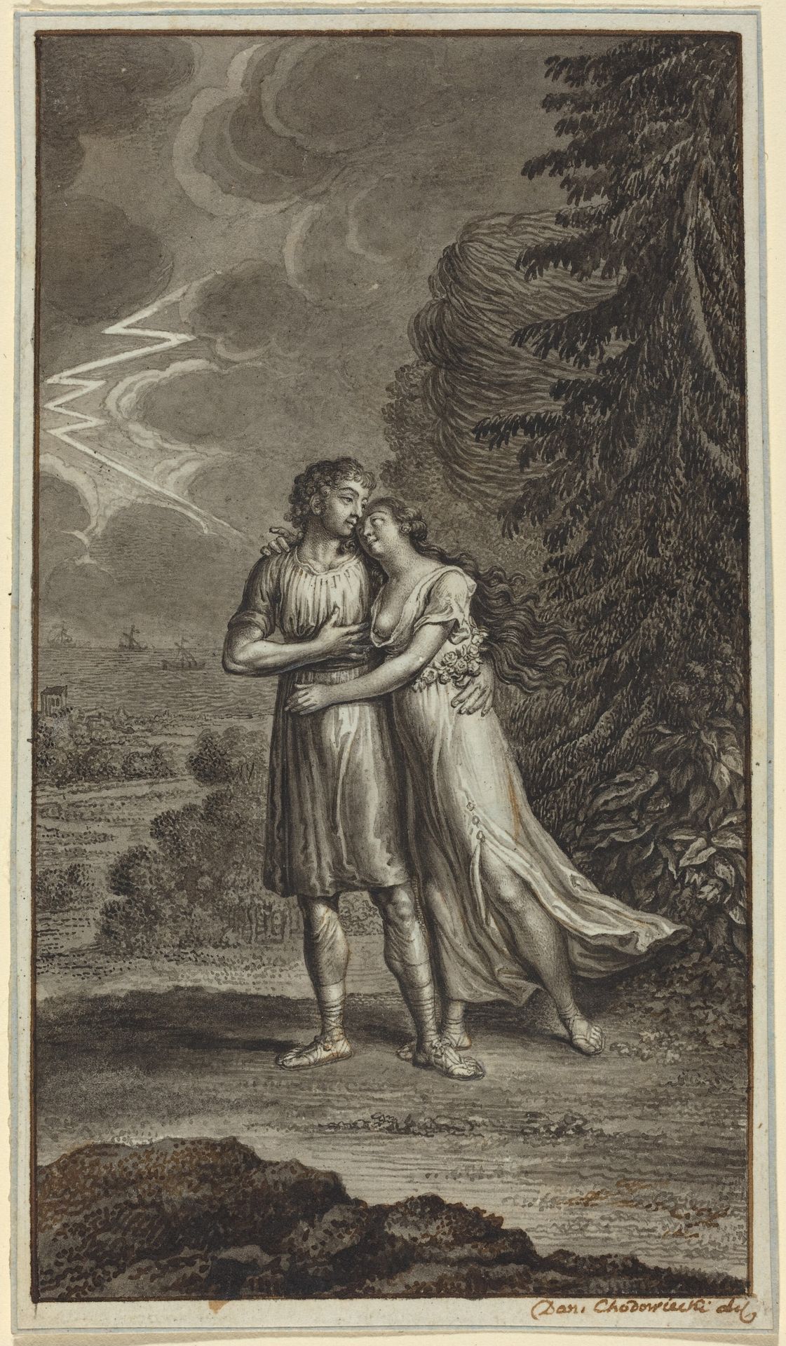 Lovers in a Thunderstorm by Daniel Nikolaus Chodowiecki