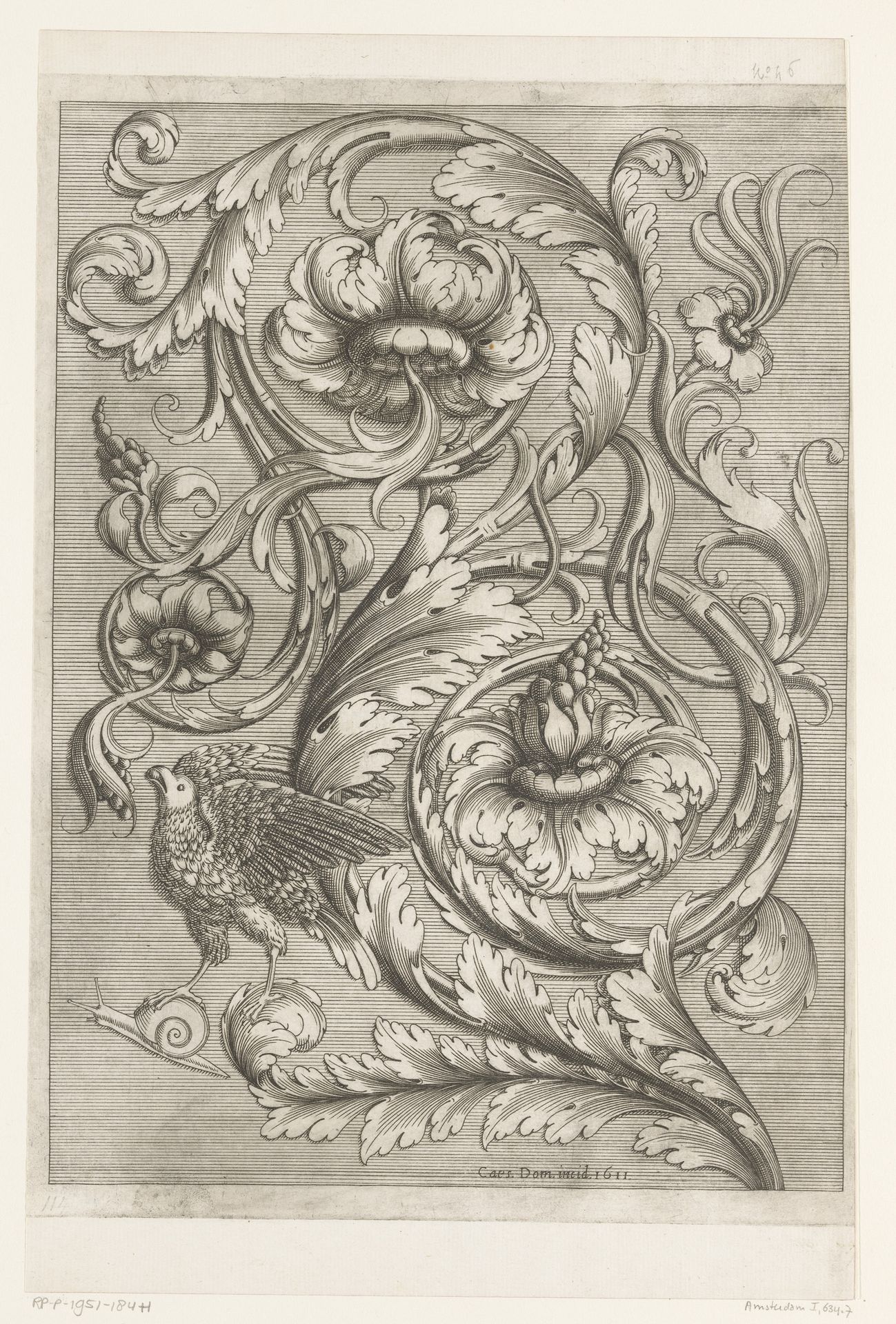 Acanthusmotief met slak en vogel by Cesare Domenichi
