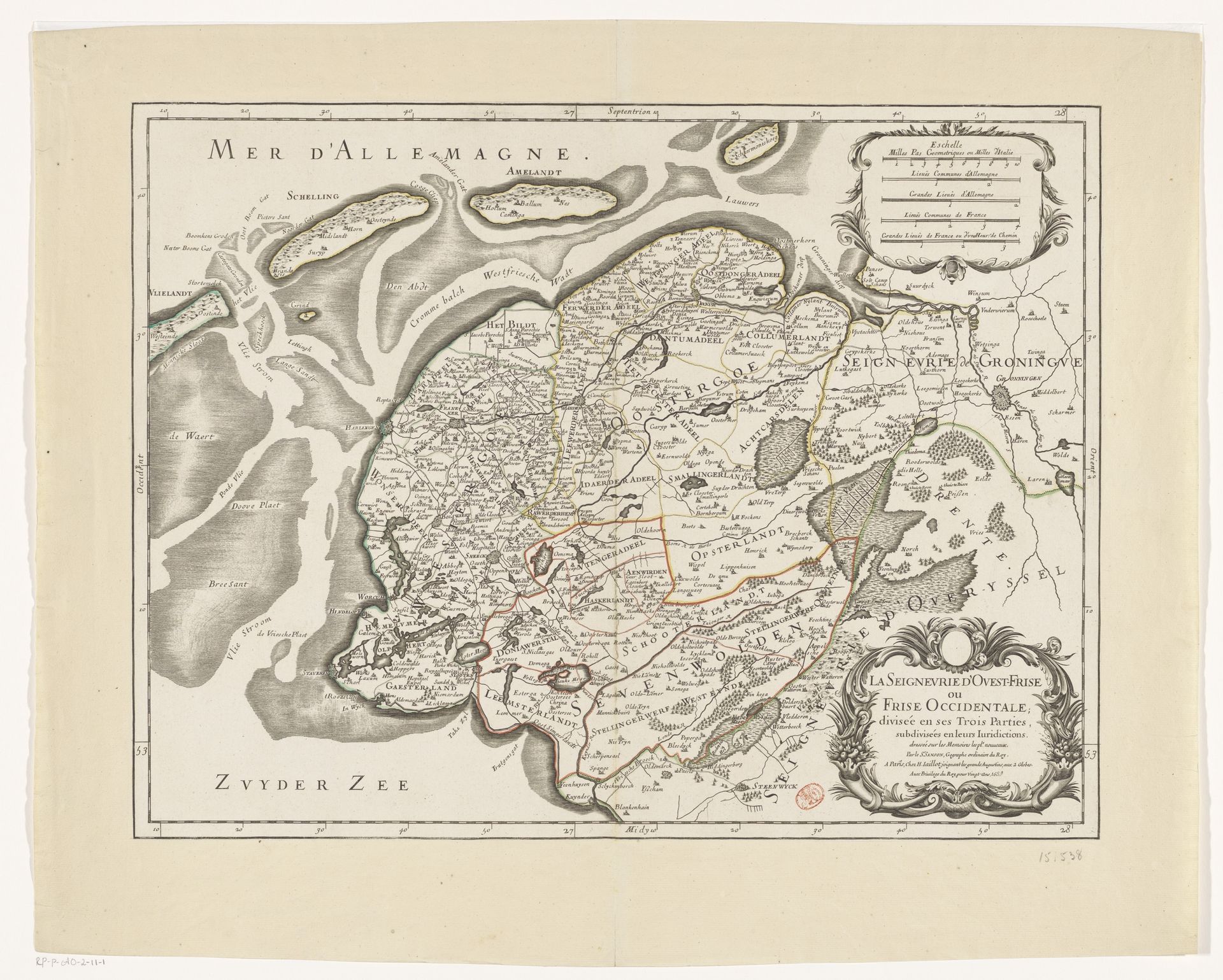 Kaart van Friesland en een deel van Groningen, Drenthe en Overijssel by François Caumartin