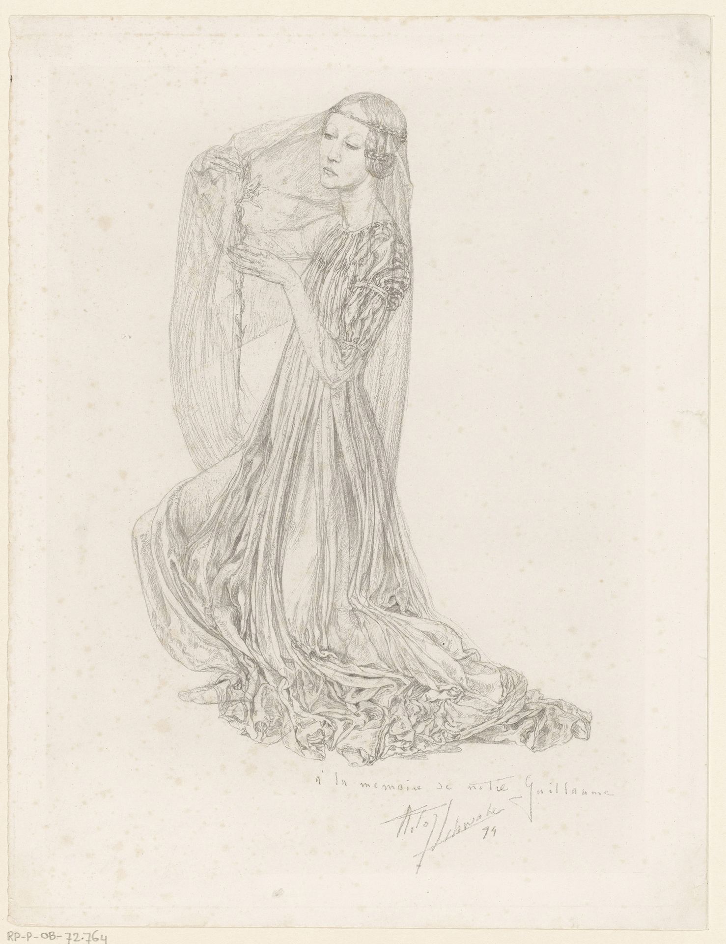 Gesluierde vrouw met lelie by Carlos Schwabe