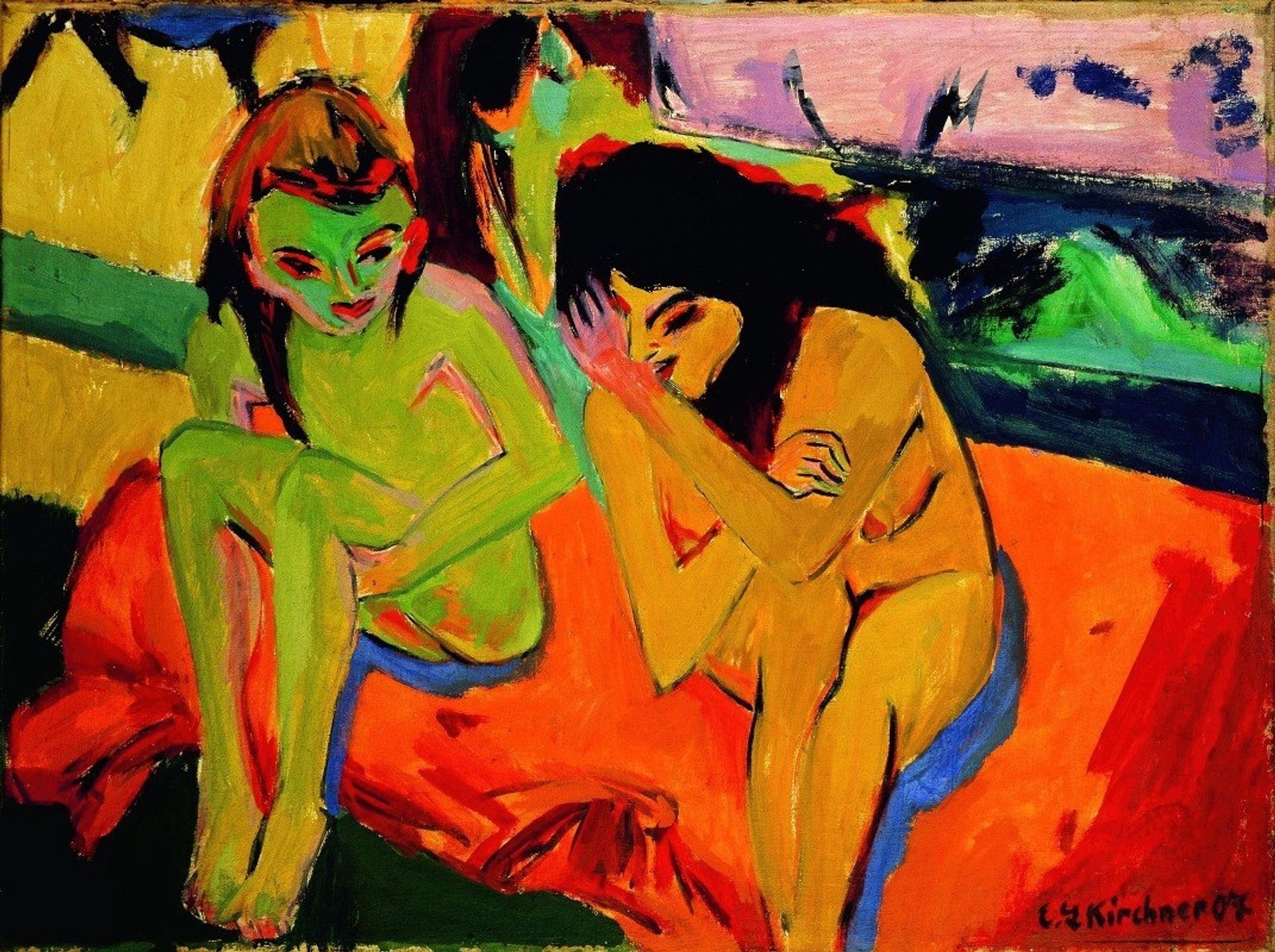 Nackte Mädchen unterhalten sich by Ernst Ludwig Kirchner