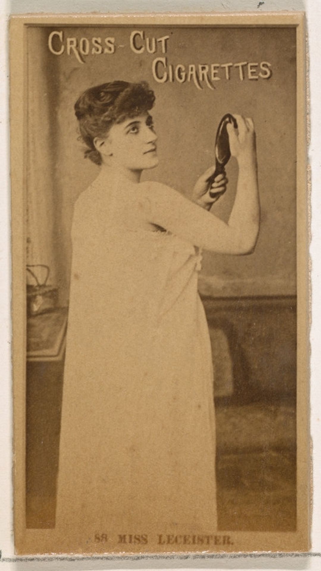 Card Number 88, Miss Leicester, from the Actors and Actresses series (N145-2) issued by Duke Sons & Co. to promote Cross Cut Cigarettes by W. Duke, Sons & Co.