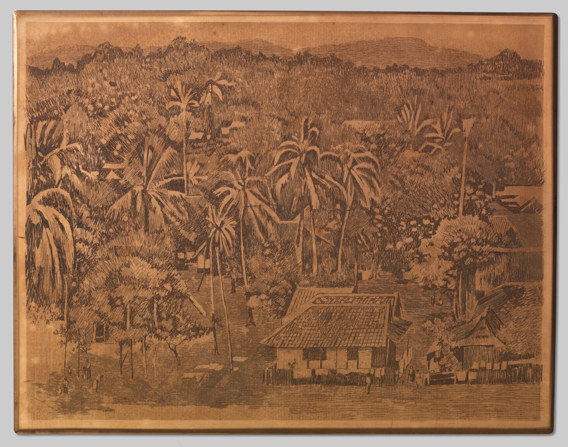 Gezicht op huizen en begroeiing in Buitenzorg by Willem Witsen