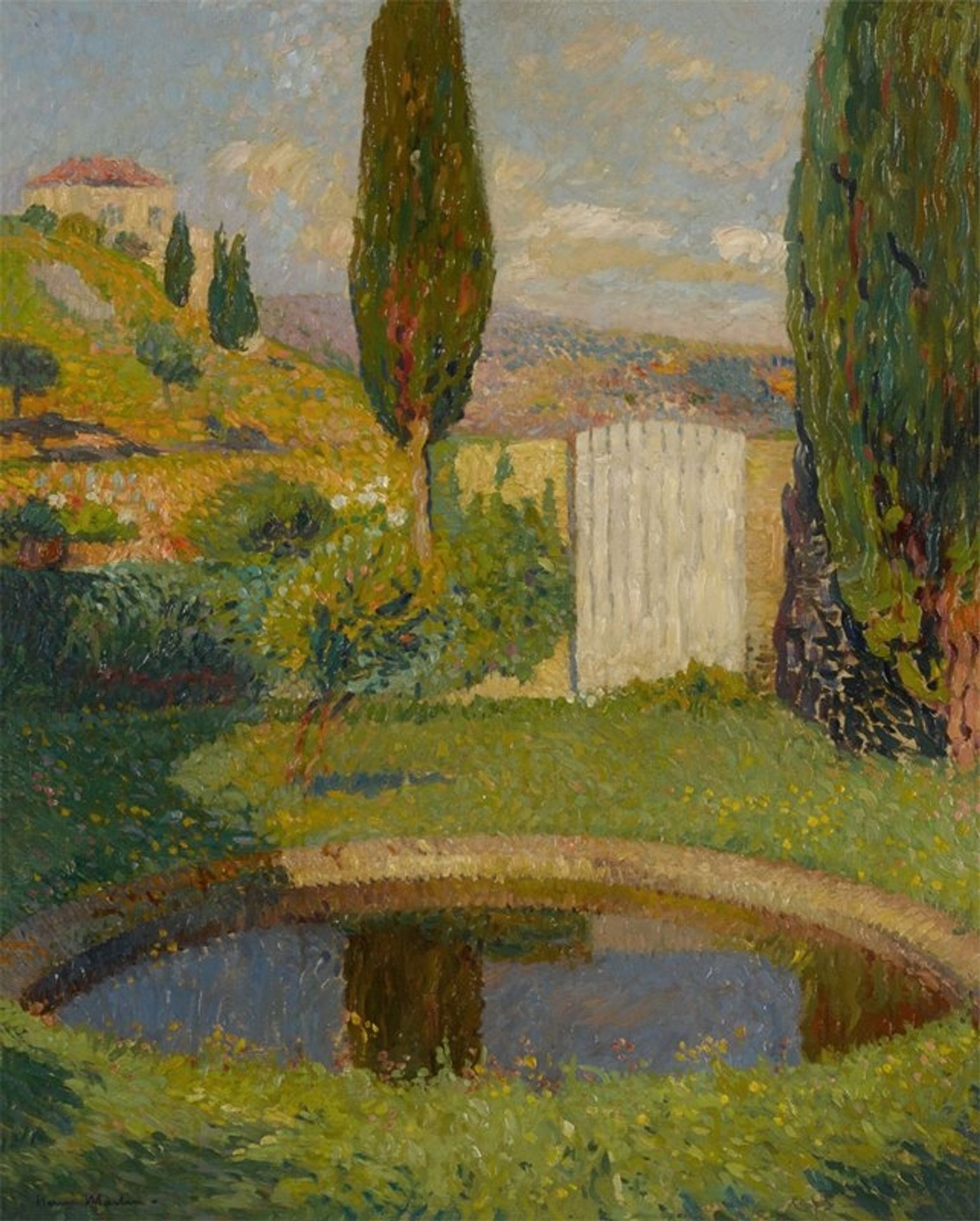 Bassin ouest du Parc de Marquayrol avec vue sur l’atelier d’Henri Martin by Henri Martin