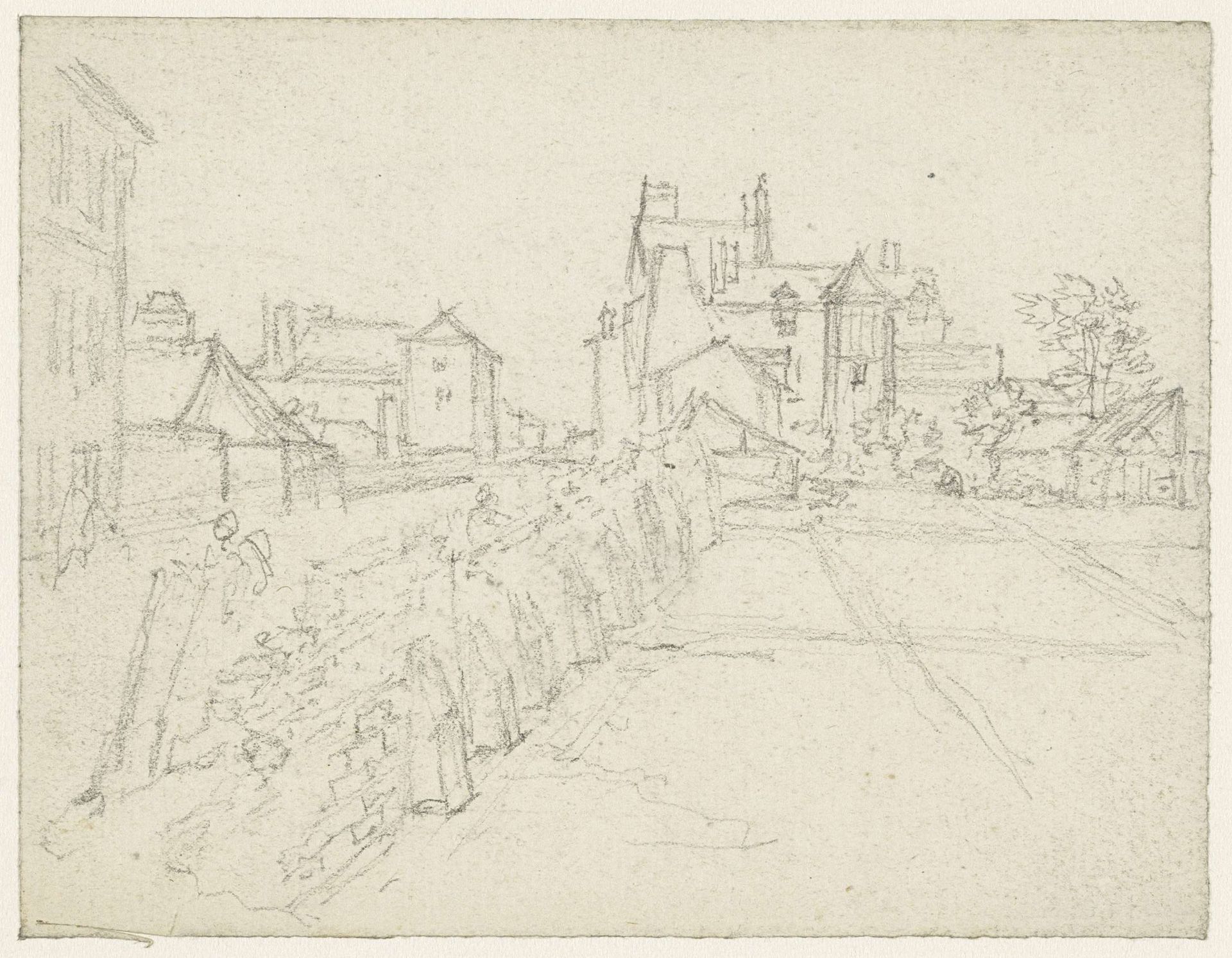 Straat waarin een muur afgebroken wordt by Georges Michel