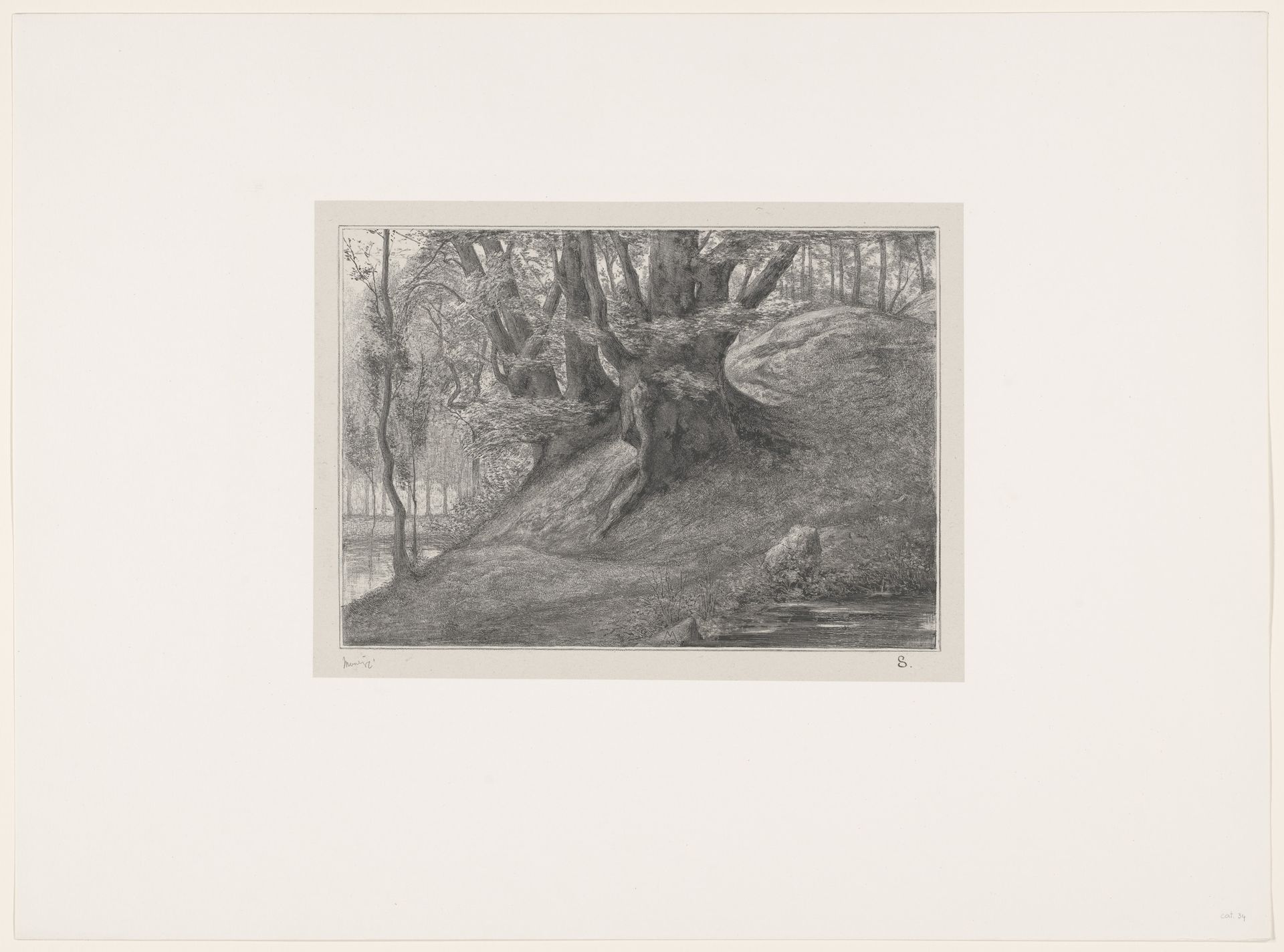 Bomen op een heuvel aan het water by Simon Moulijn