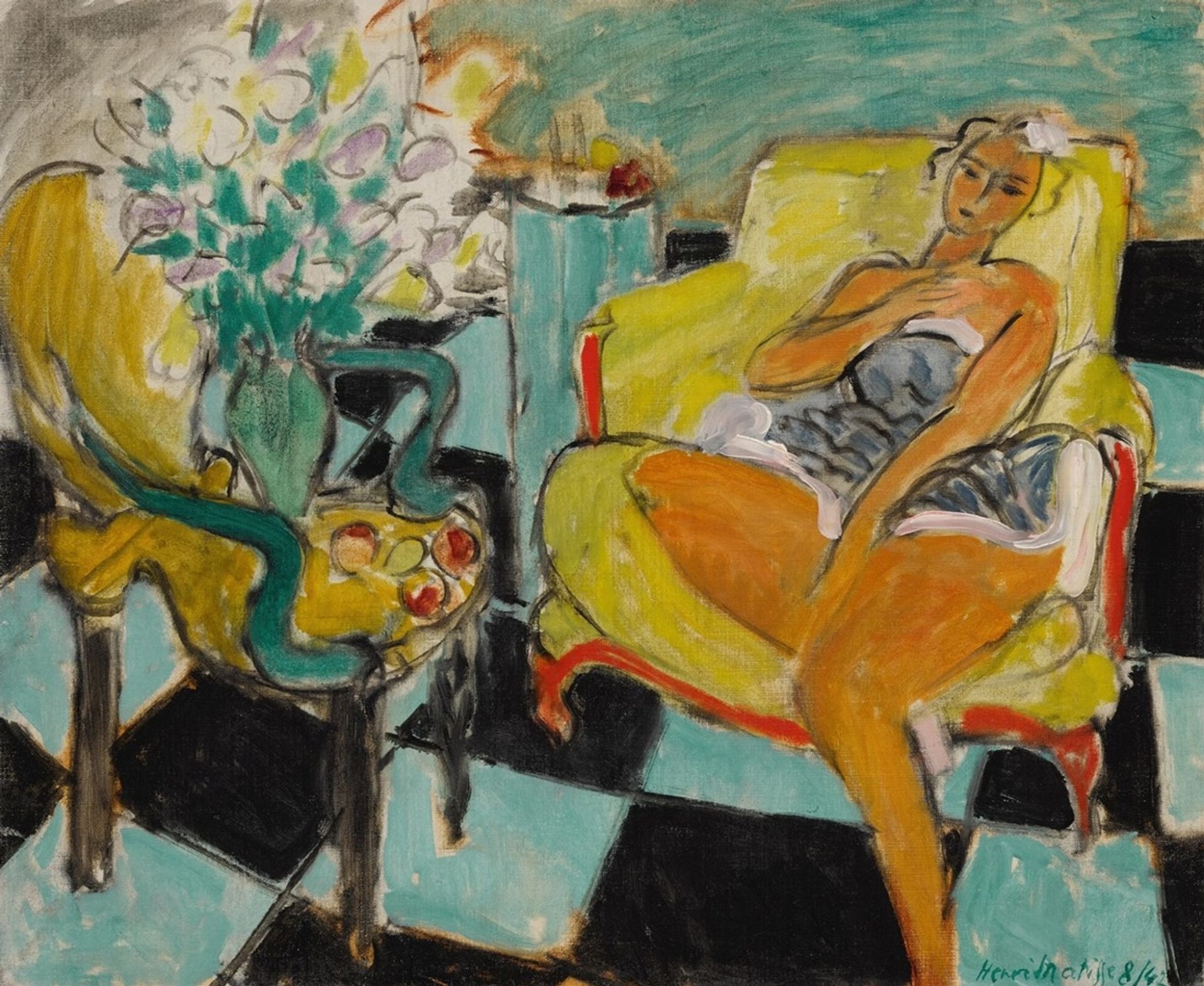 Danseuse Dans Un Intérieur, Carrelage Vert Et Noir by Henri Matisse