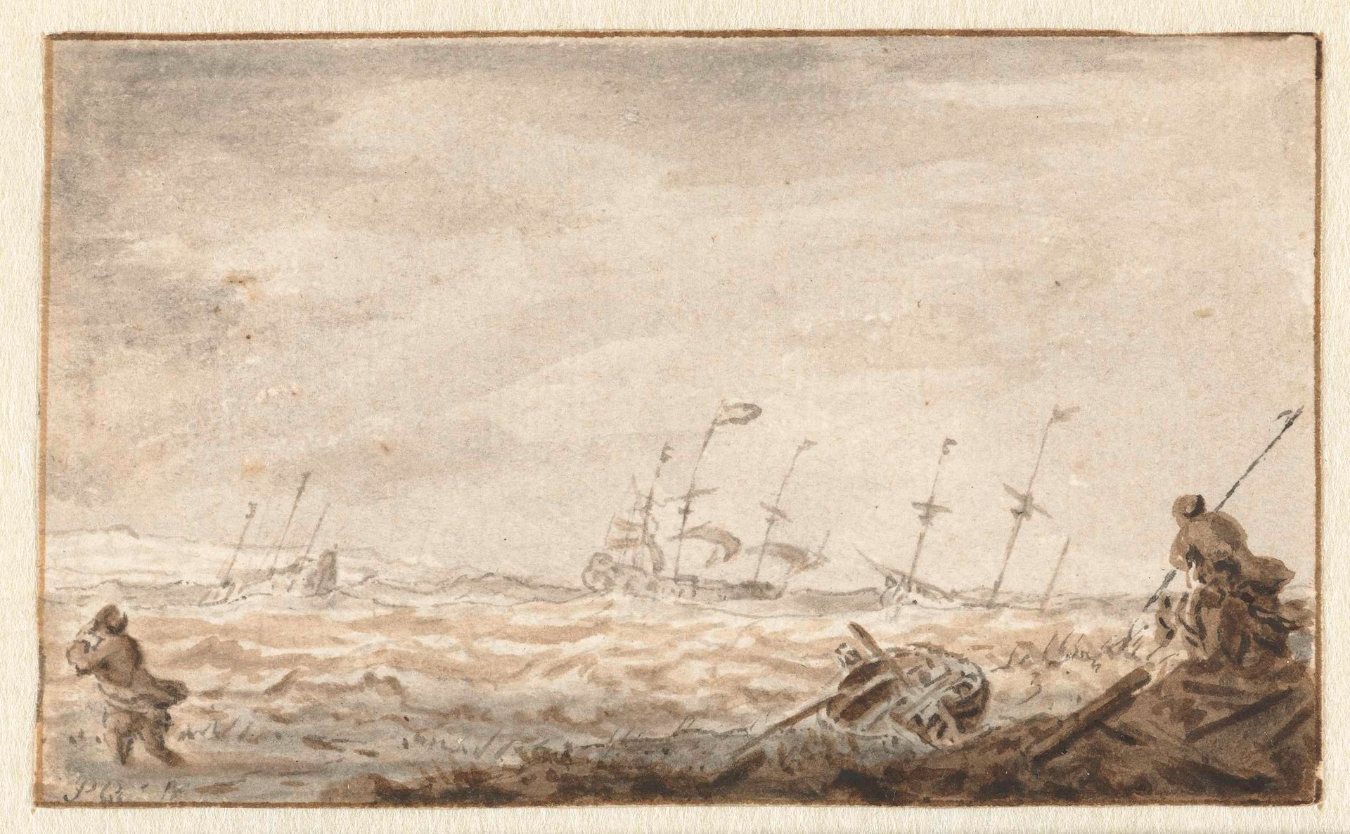 Zeilschepen op ruwe zee by Pieter Coopse