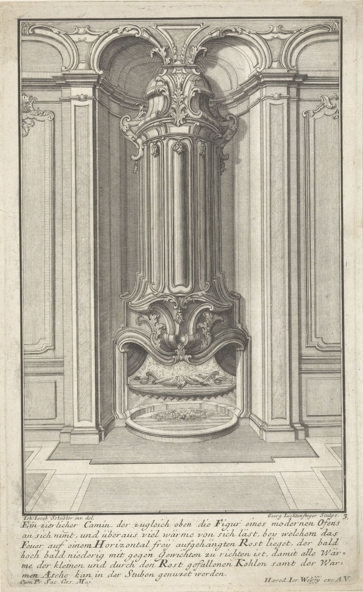 Brandende schouw met rooster by Georg Lichtensteger