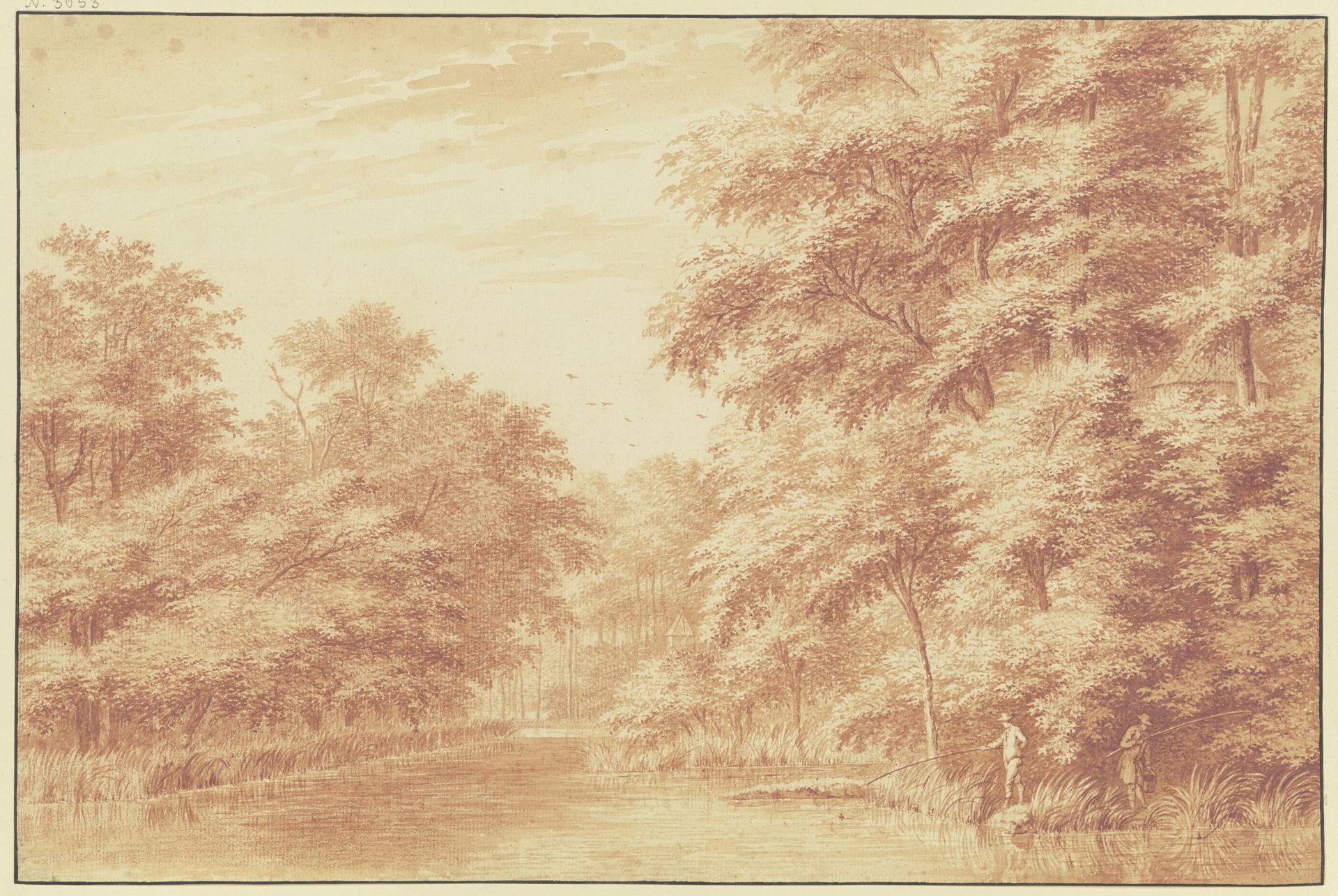 Kanal im Wald, rechts zwei Angler by Gerard van Rossum