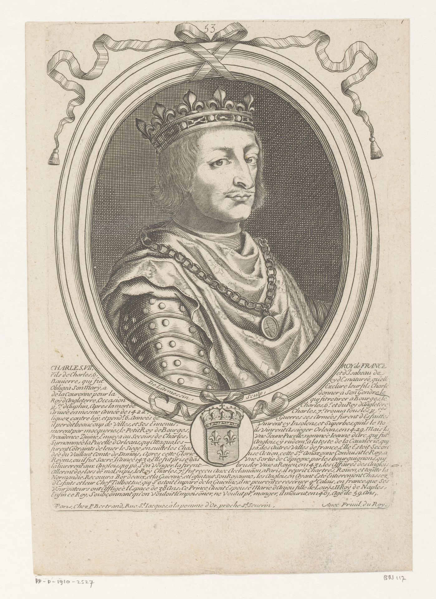 Portret van Karel VII, koning van Frankrijk by Nicolas de (I) Larmessin