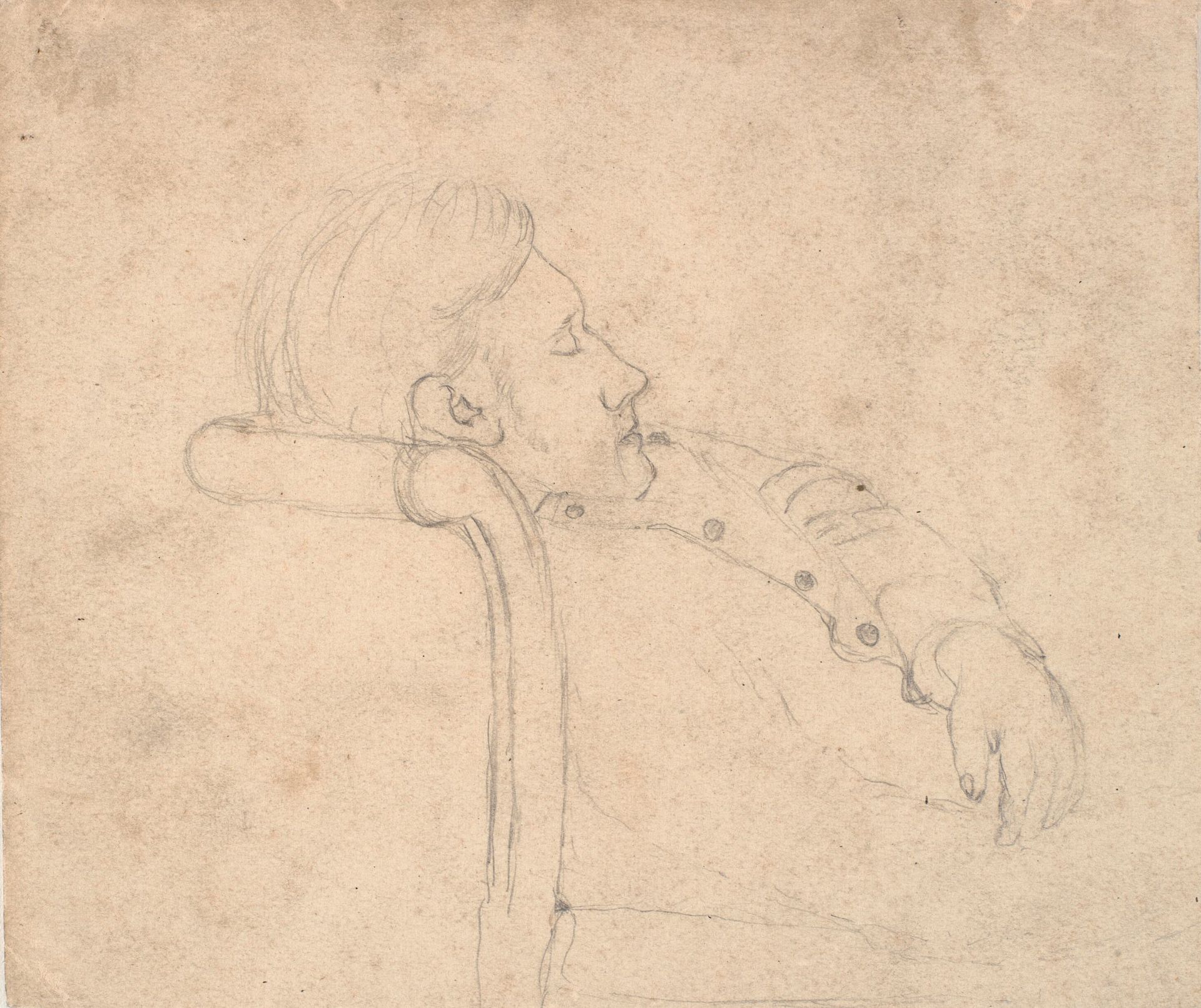 Sovende mand på en sofa. Halv figur by L.A. Ring