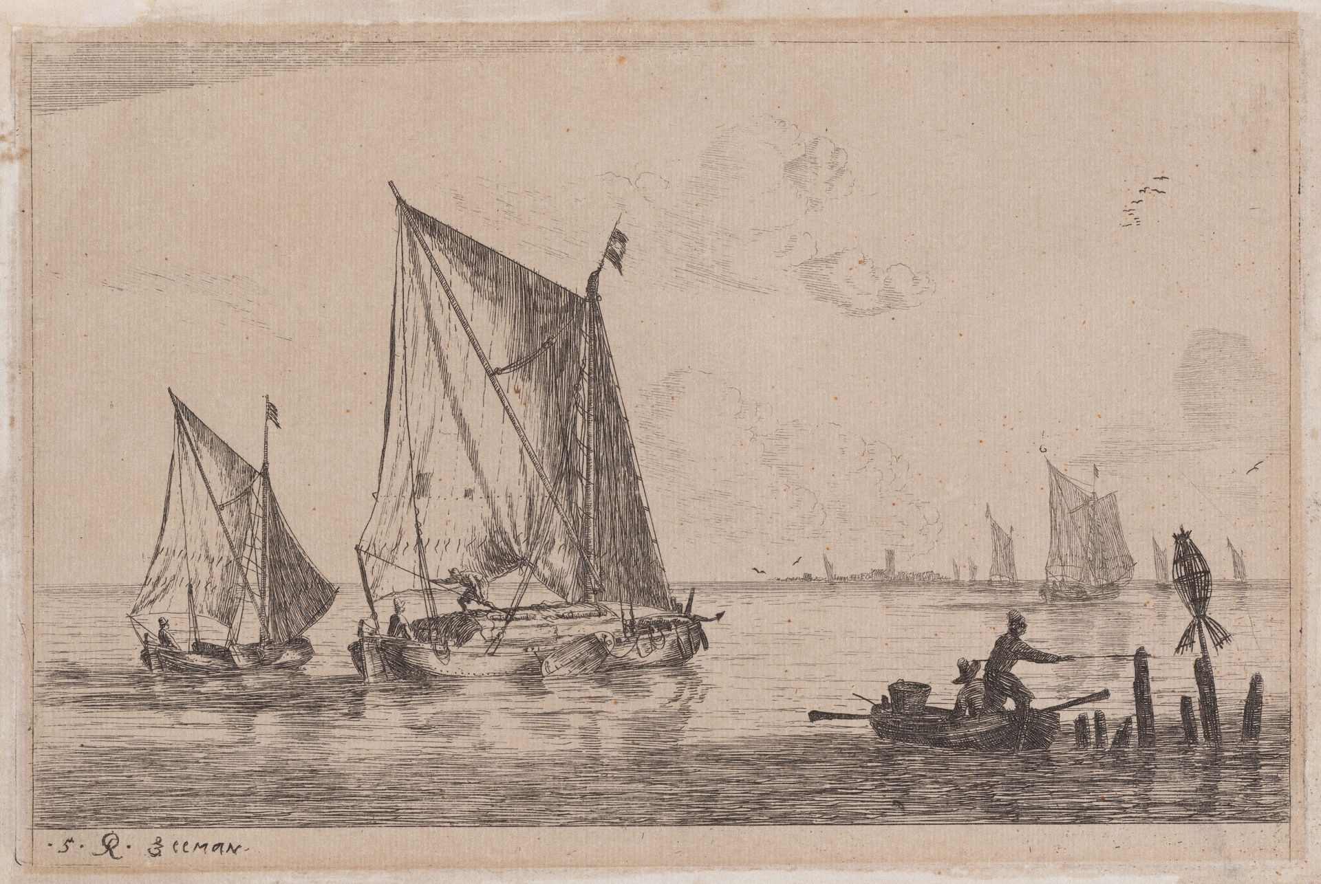 A "Duinopschuit," a Smaller Sailing Boat, and a Rowboat by Reinier Nooms