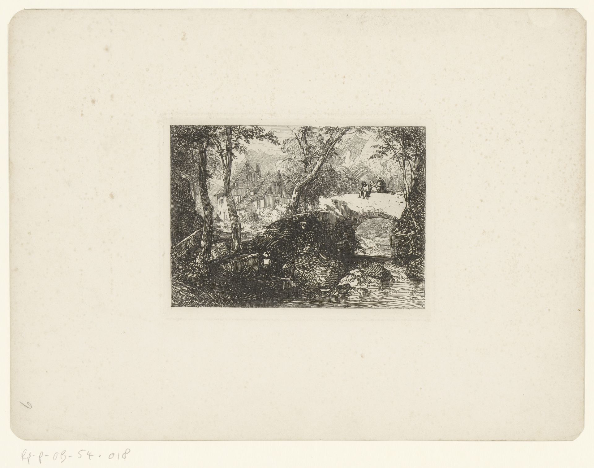 Brug en een huis in een berglandschap by Johann Caspar Nepomuk Scheuren