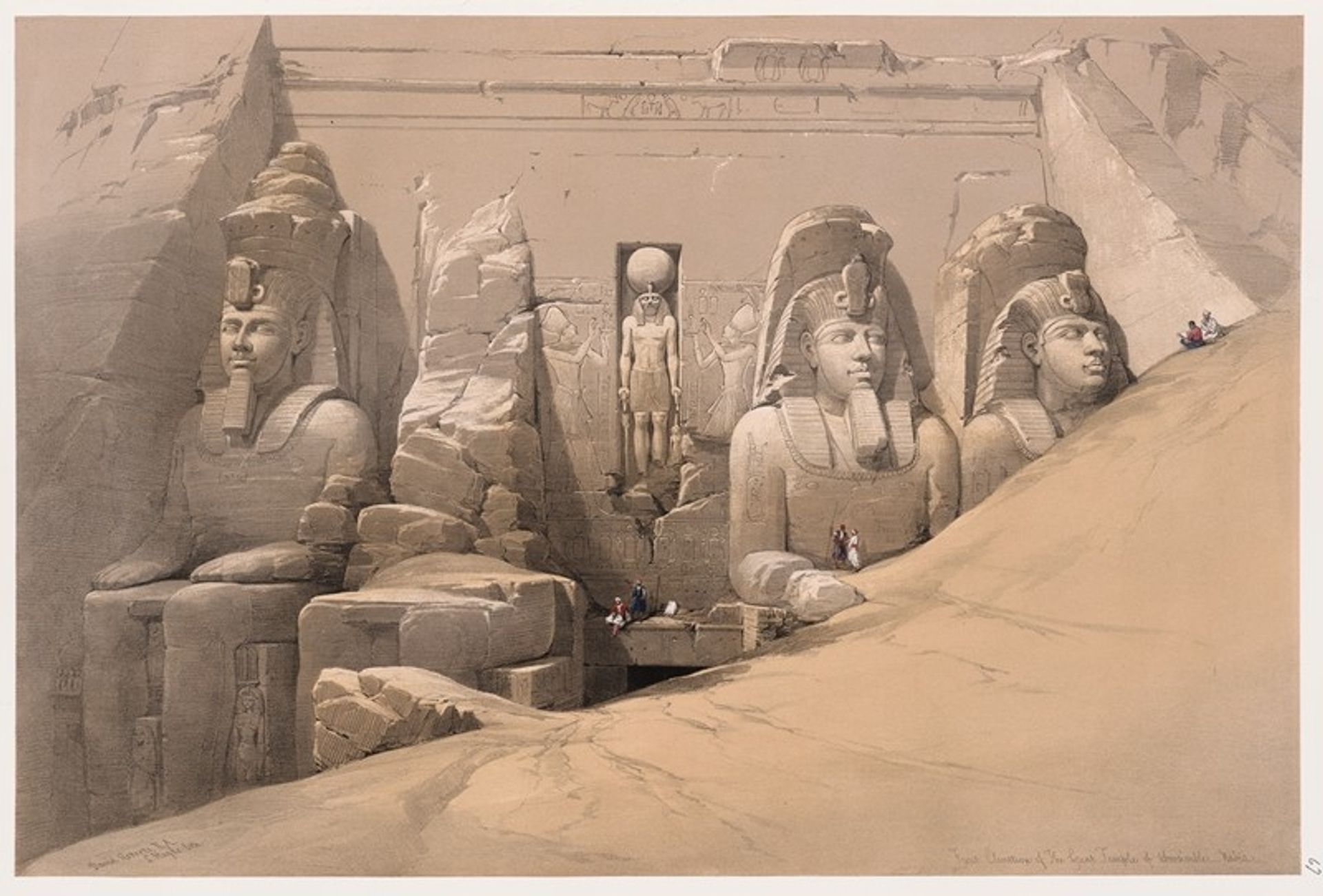 Front elevation of the Great Temple of Aboosimble [sic]. Nubia. by David Roberts