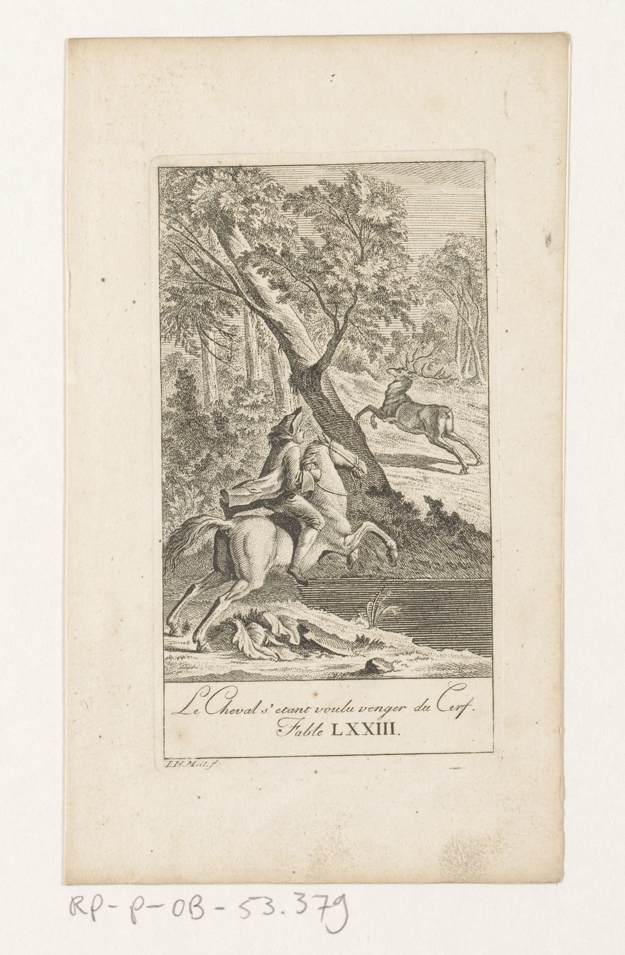 Fabel van het paard dat zich wil wreken op het hert by Johann Heinrich (der Ältere) Meil