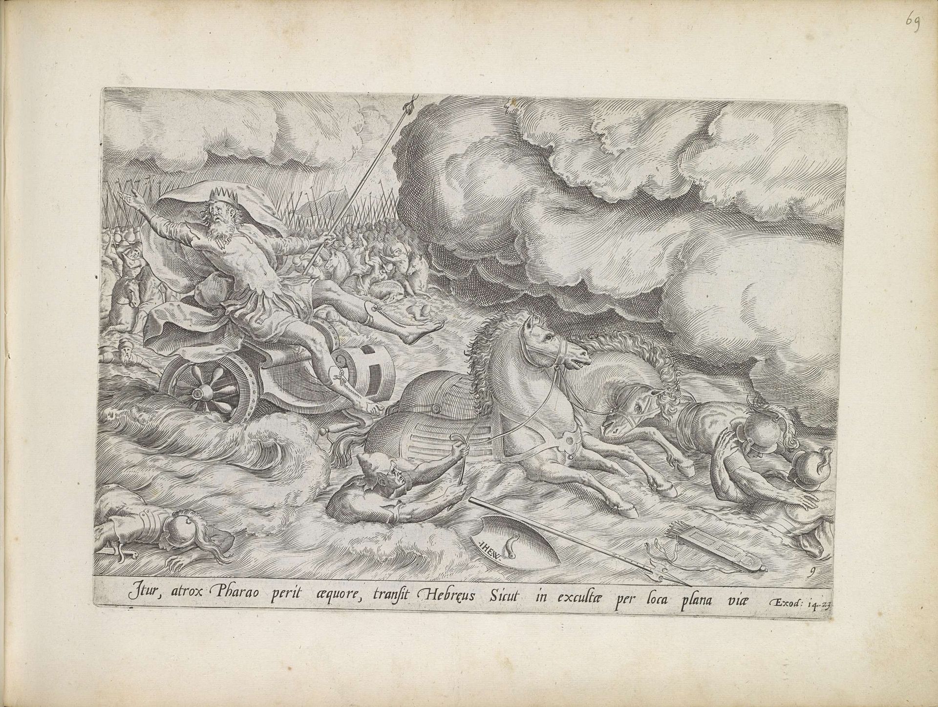 Vernietiging van het Egyptische leger in de Rode Zee by Wierix