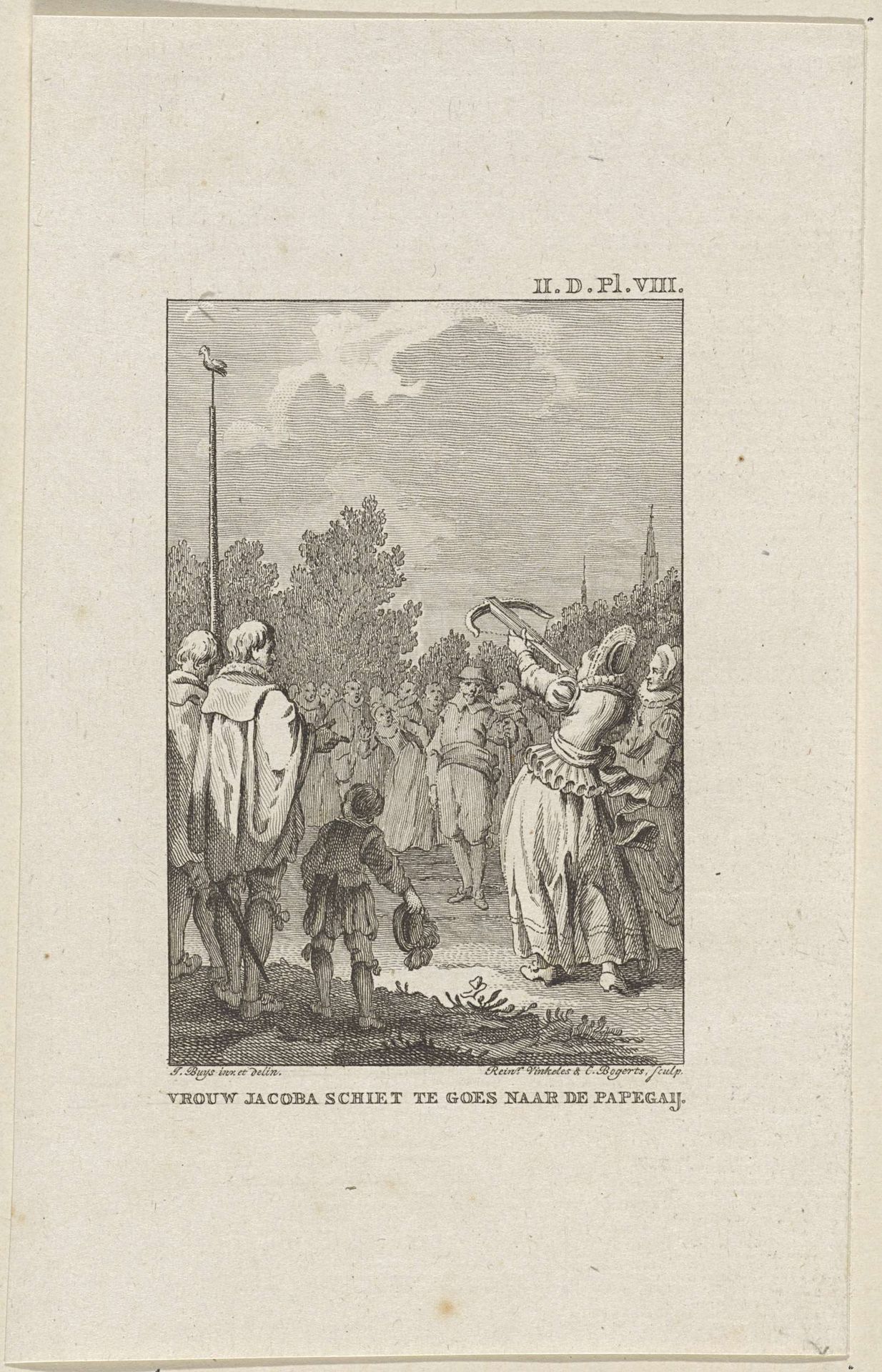 Jacoba van Beieren schiet te Goes naar de papegaai, ca. 1430 by Reinier Vinkeles