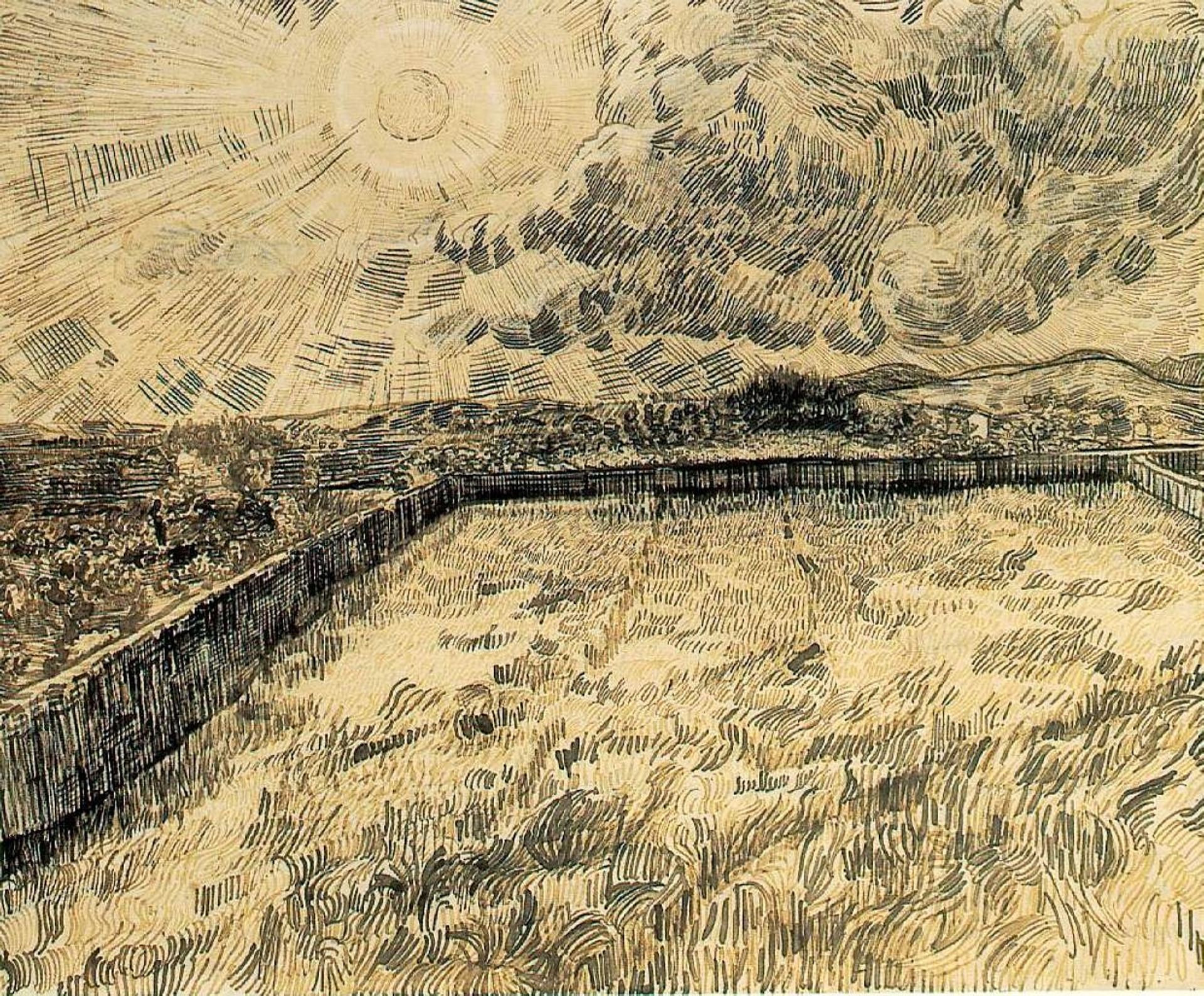 Wheat field with sun and cloud by Vincent van Gogh