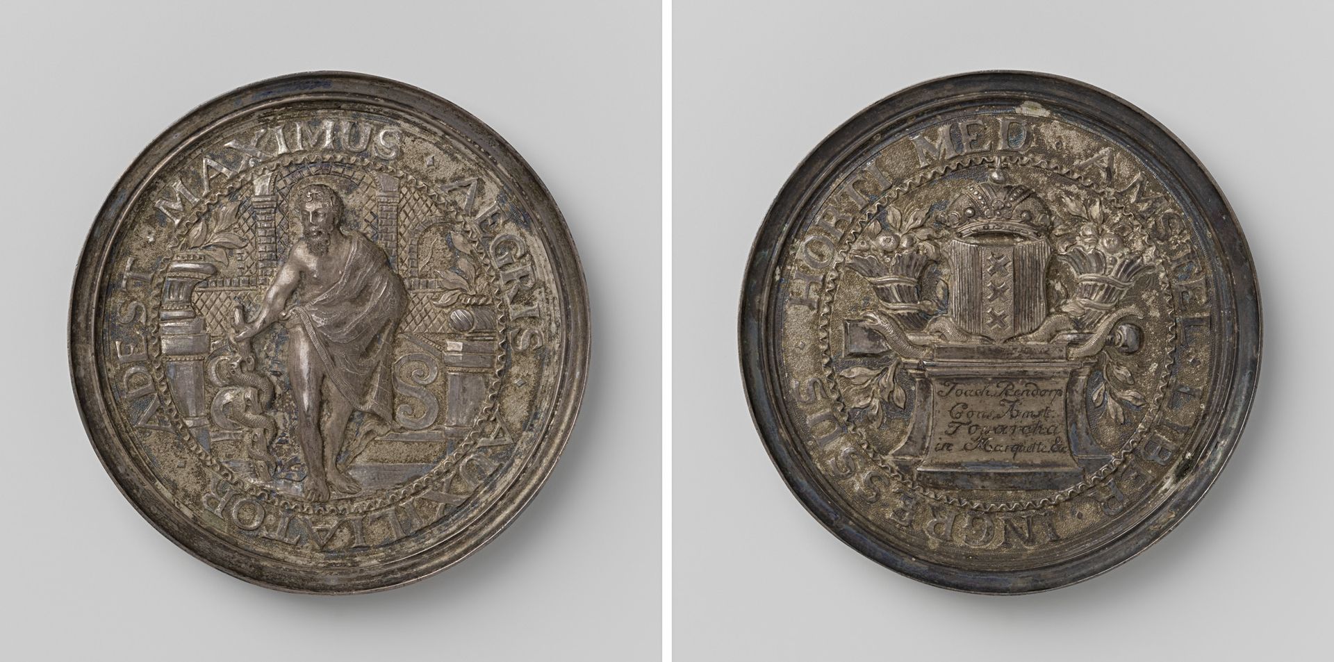 Collegium Medicum te Amsterdam, penning van Joachim Rendorp, curator van de hortus medicus by Willem de Wijs