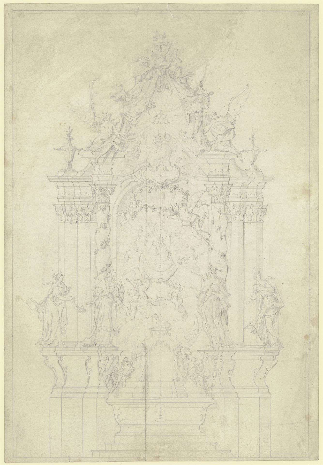 Altarentwurf, seitlich je eine glatte und eine gewundene Säule by Johann Baptist Straub
